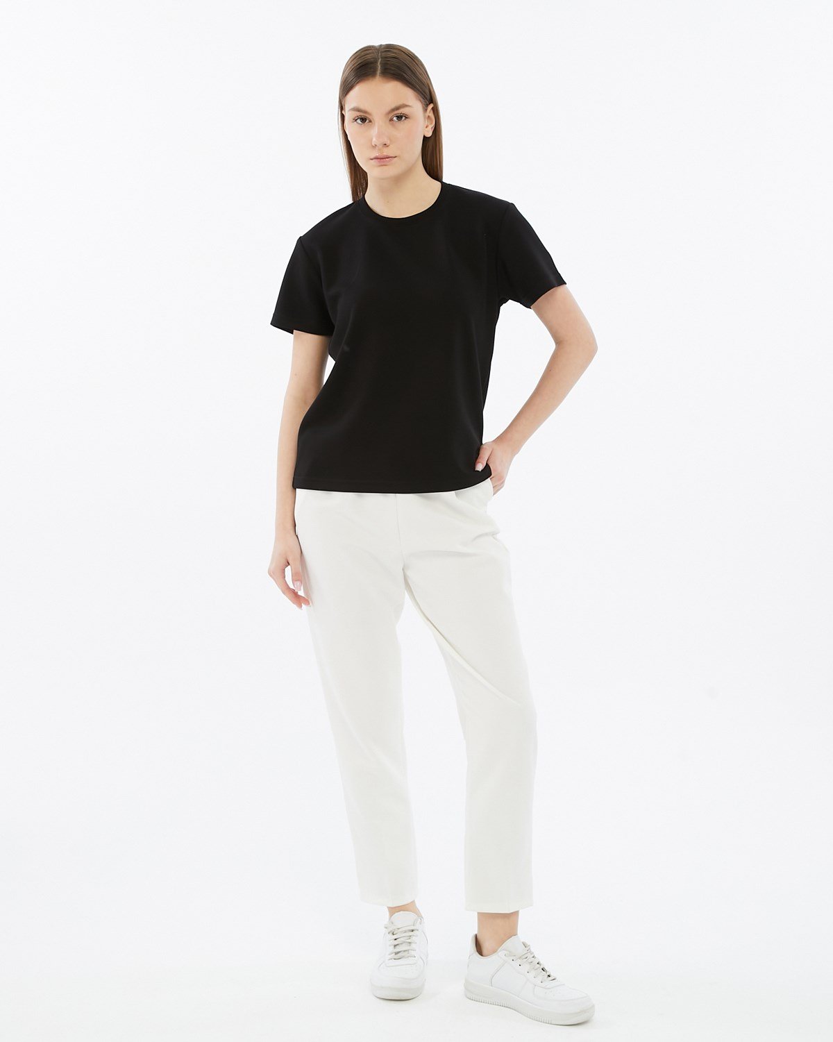 FİHA/3103-KADIN VİSKON LİKRALI DOUBLEFACE SIFIR YAKA TSHIRT - SİYAH