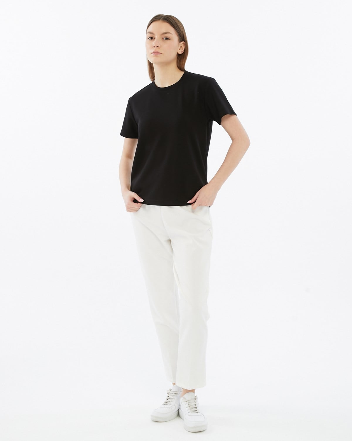 FİHA/3103-KADIN VİSKON LİKRALI DOUBLEFACE SIFIR YAKA TSHIRT - SİYAH