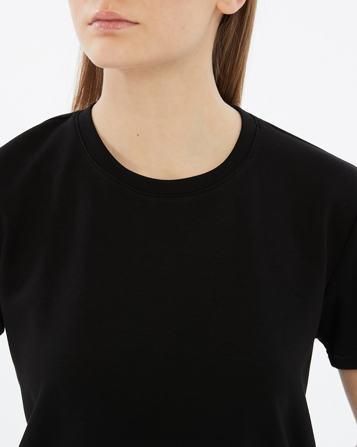 FİHA/3103-KADIN VİSKON LİKRALI DOUBLEFACE SIFIR YAKA TSHIRT - SİYAH
