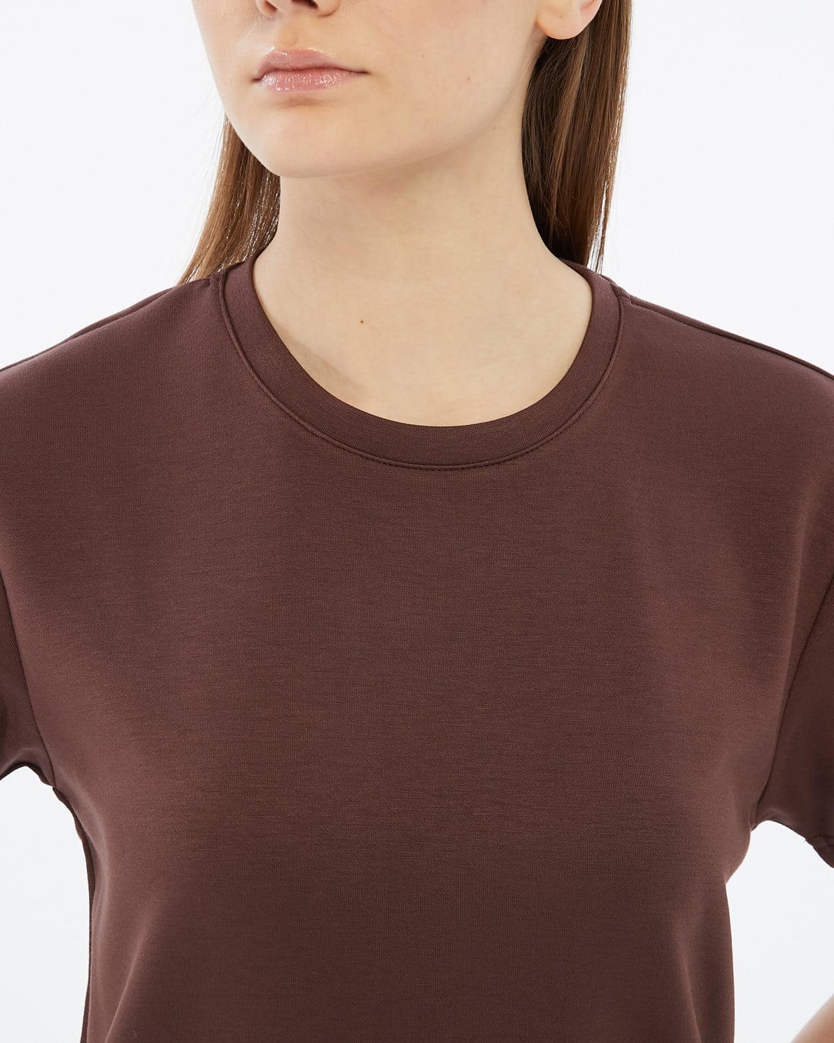 FİHA/3103-KADIN VİSKON LİKRALI DOUBLEFACE SIFIR YAKA TSHIRT - KAHVE
