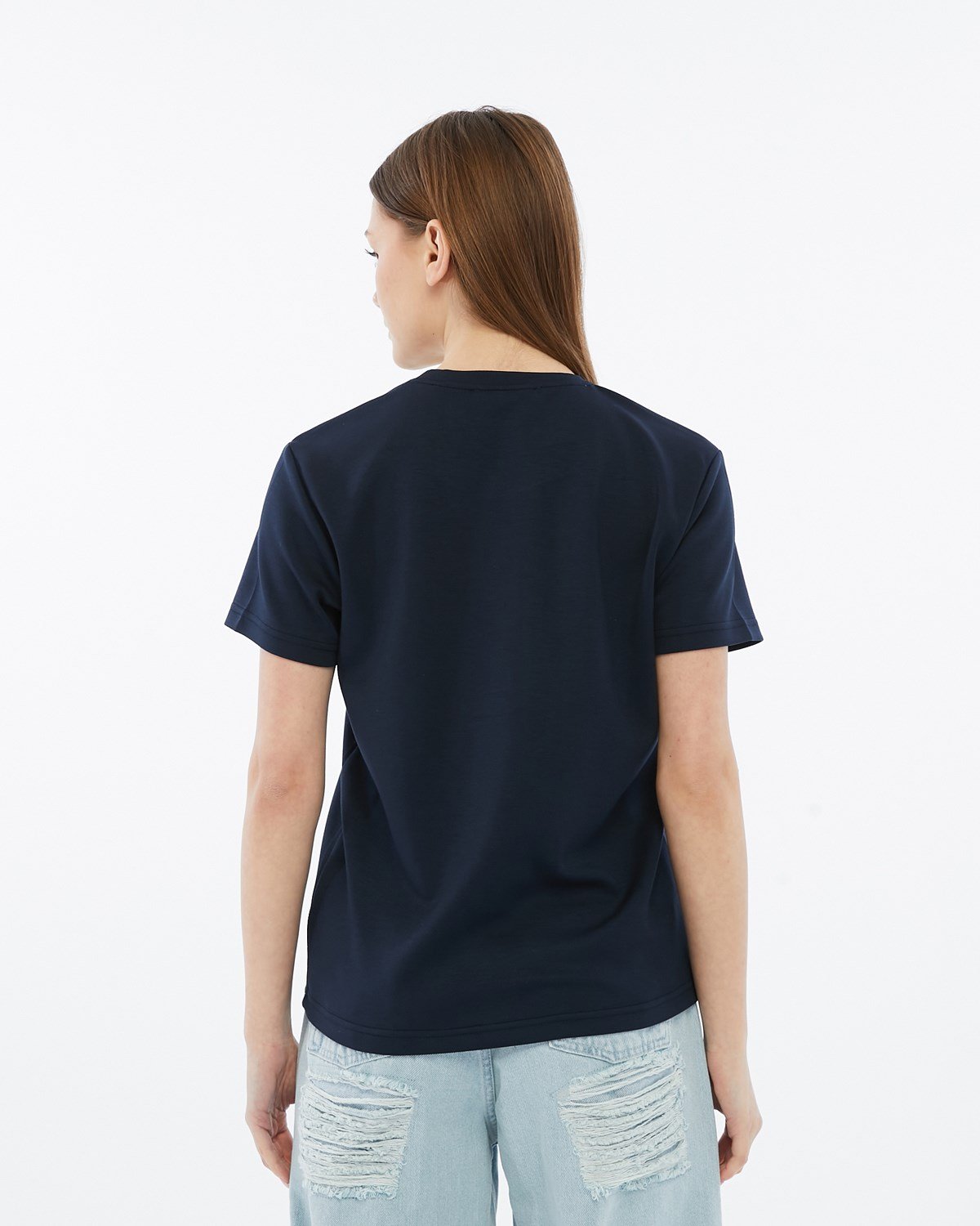 FİHA/3103-KADIN VİSKON LİKRALI DOUBLEFACE SIFIR YAKA TSHIRT - LACİVERT
