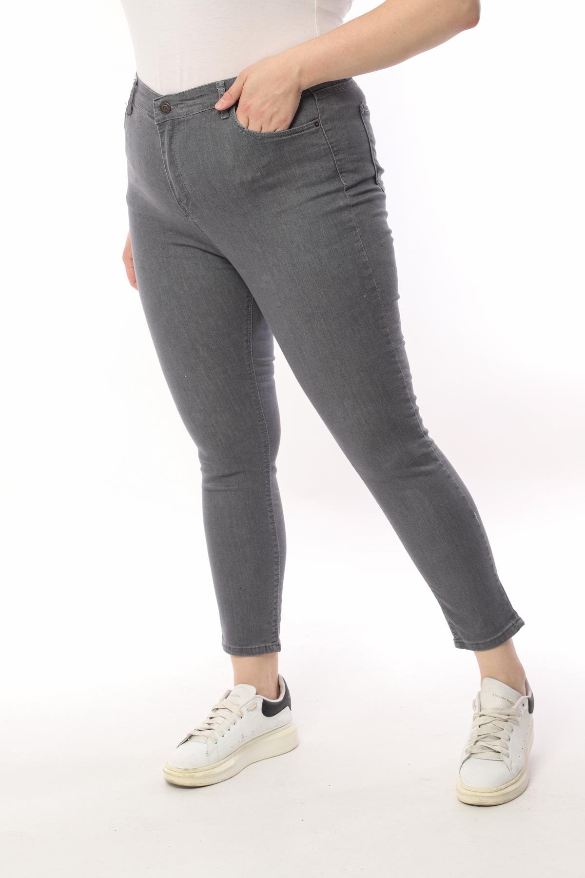 FİHA/4023-KADIN BATTAL DÜZ JEANS - GRİ