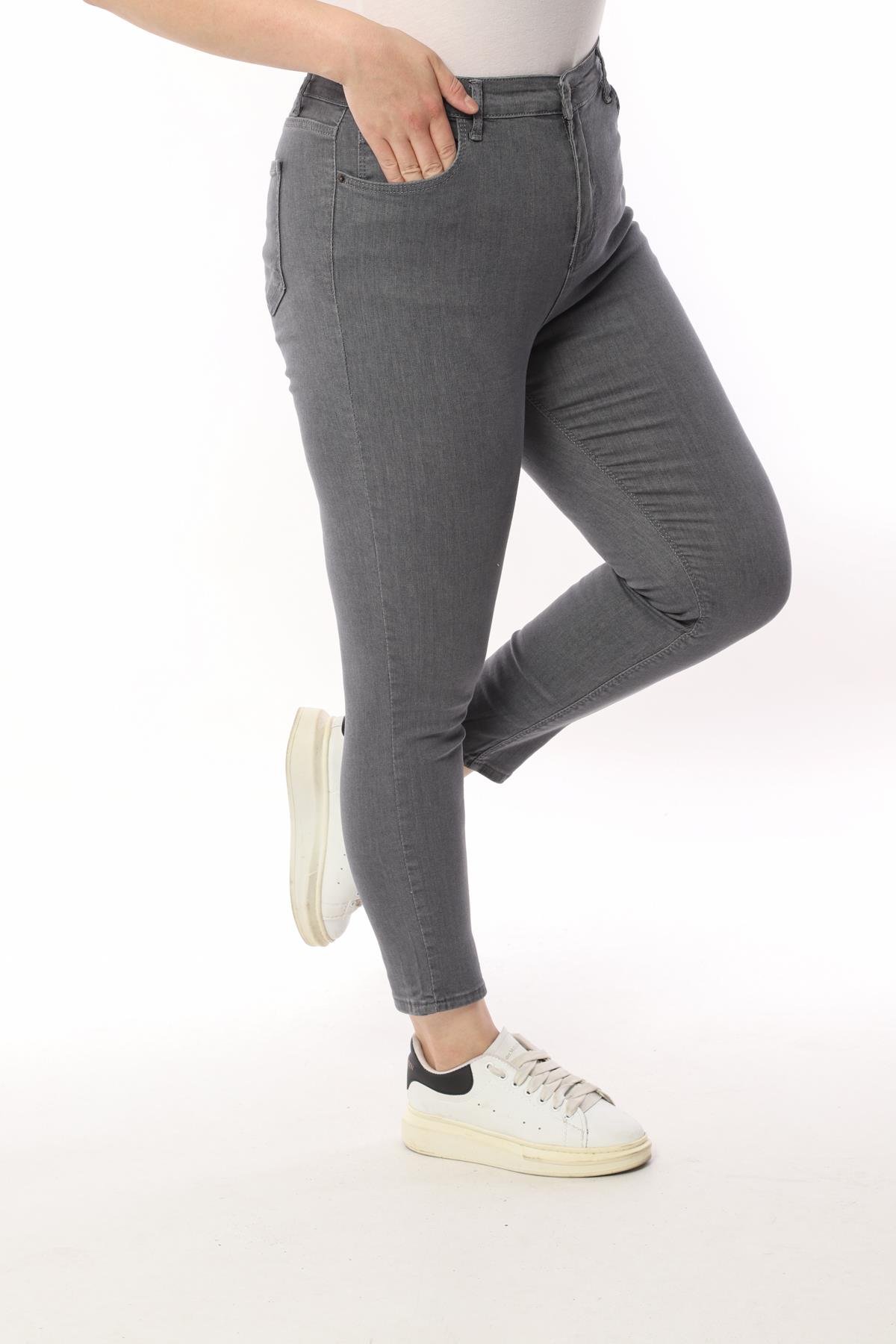 FİHA/4023-KADIN BATTAL DÜZ JEANS - GRİ