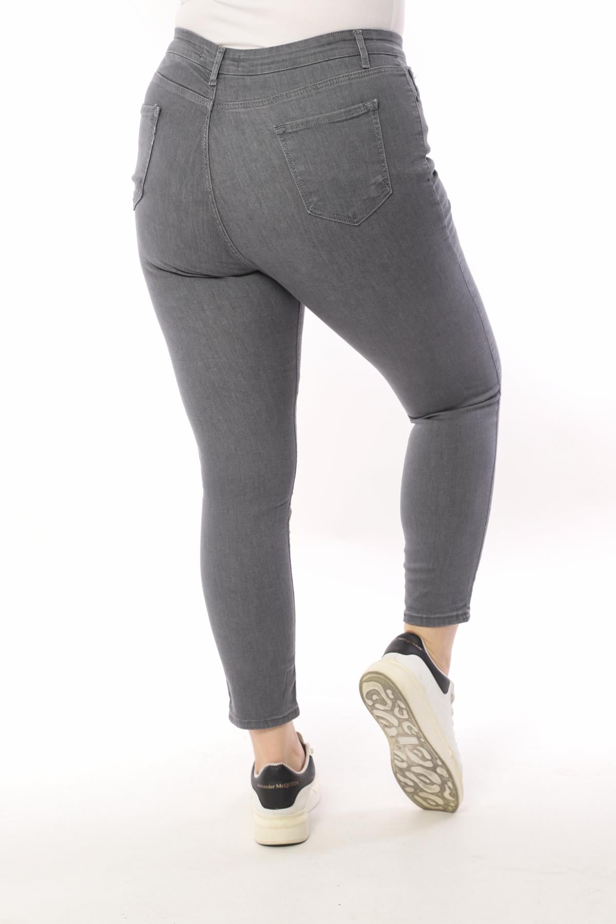FİHA/4023-KADIN BATTAL DÜZ JEANS - GRİ