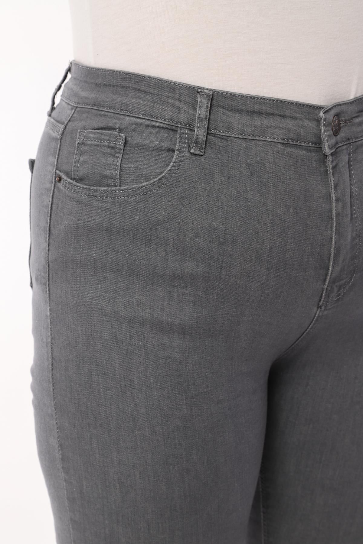 FİHA/4023-KADIN BATTAL DÜZ JEANS - GRİ