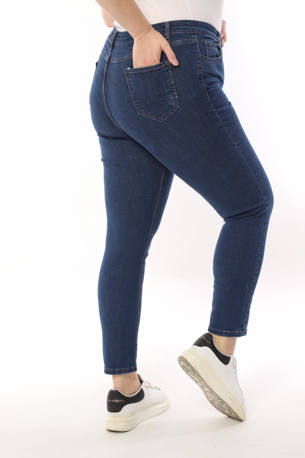 FİHA/4023-KADIN BATTAL DÜZ JEANS - KOYU MAVİ