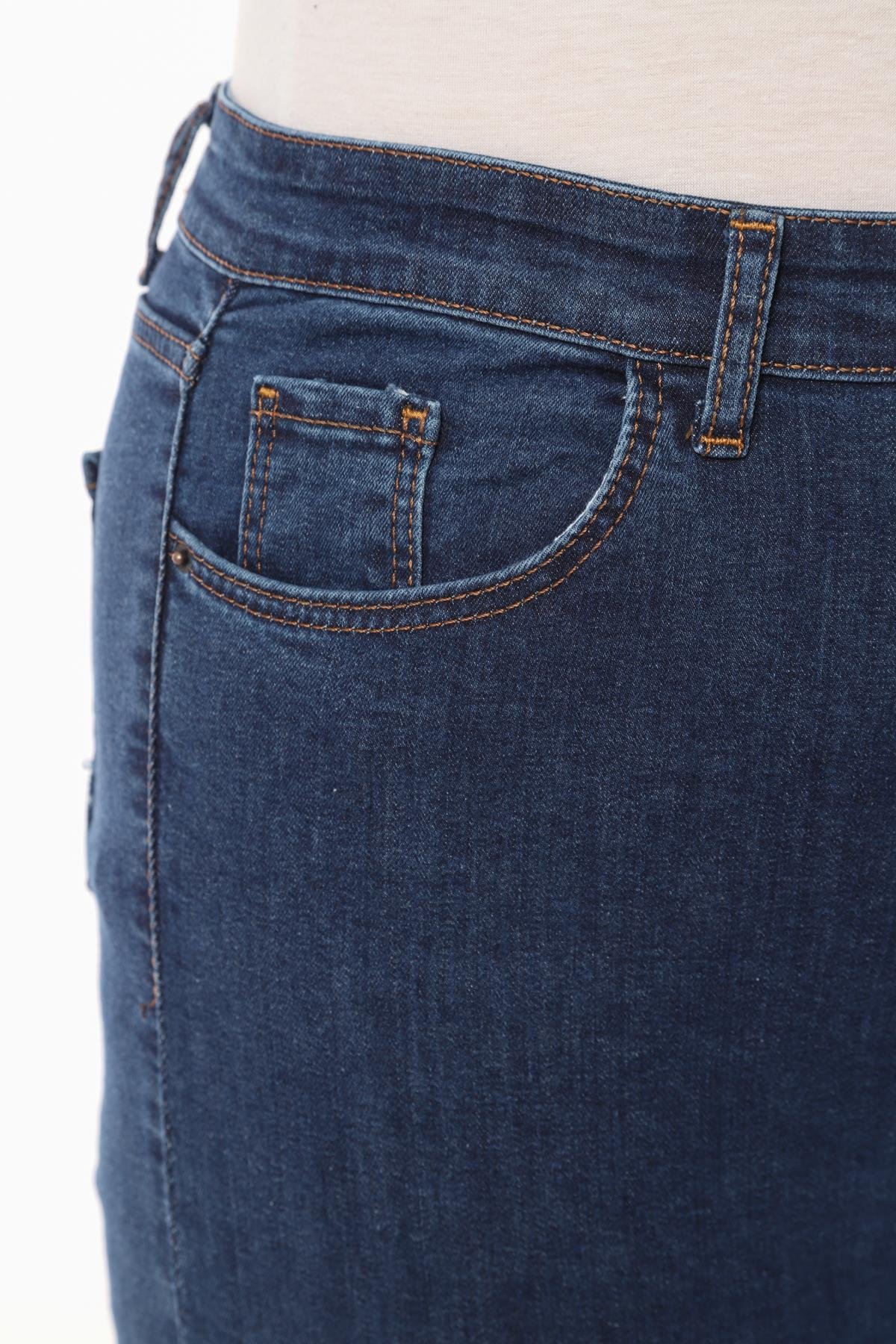 FİHA/4023-KADIN BATTAL DÜZ JEANS - KOYU MAVİ