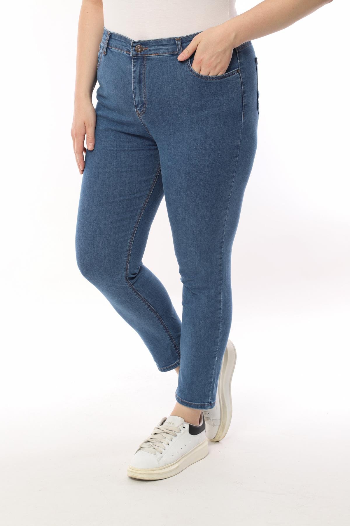 FİHA/4023-KADIN BATTAL DÜZ JEANS - MAVİ
