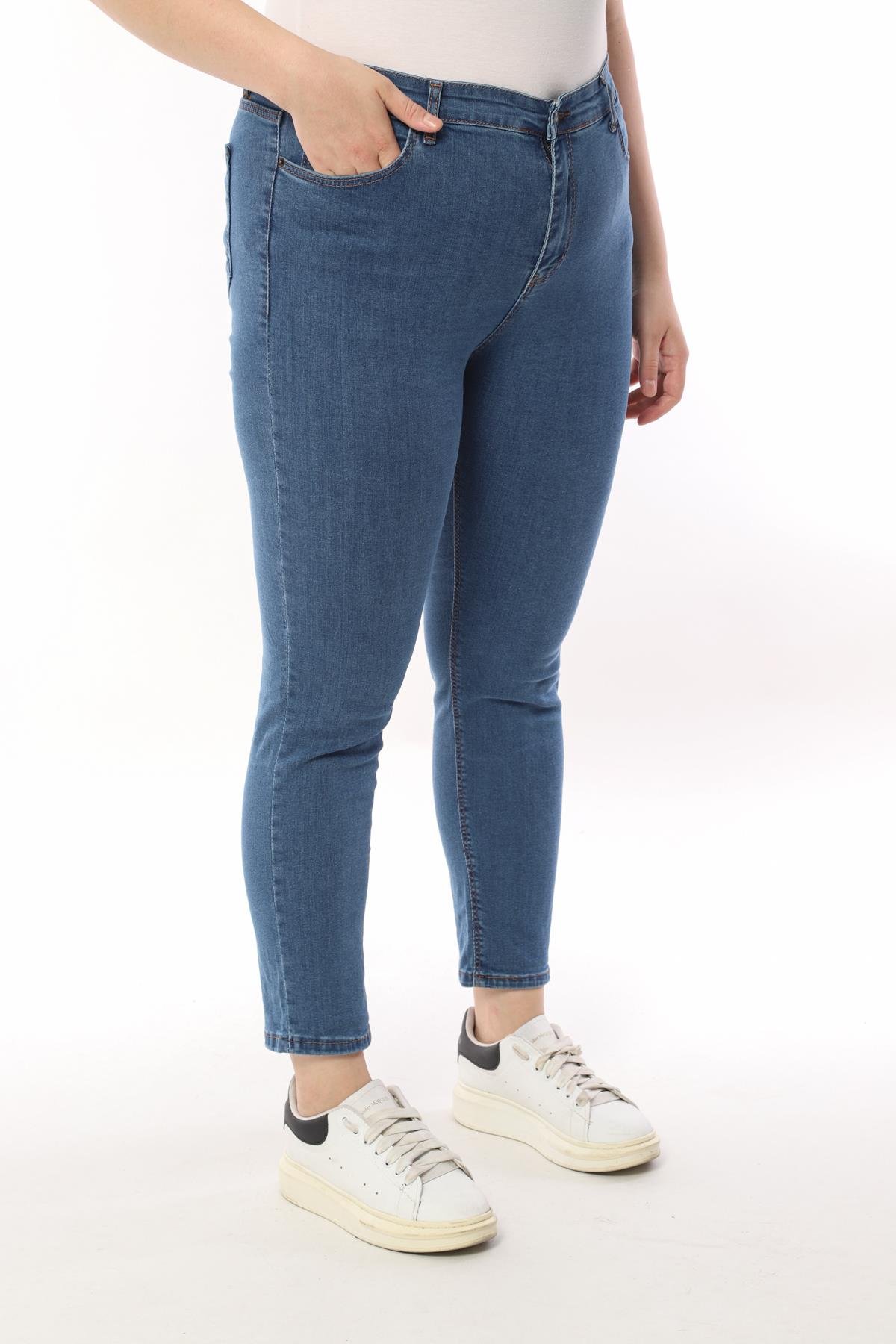FİHA/4023-KADIN BATTAL DÜZ JEANS - MAVİ