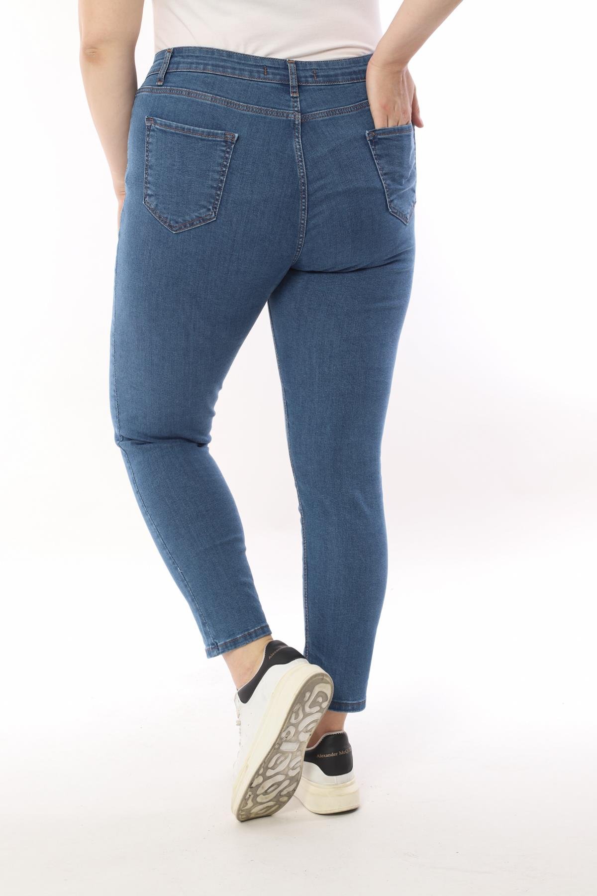FİHA/4023-KADIN BATTAL DÜZ JEANS - MAVİ