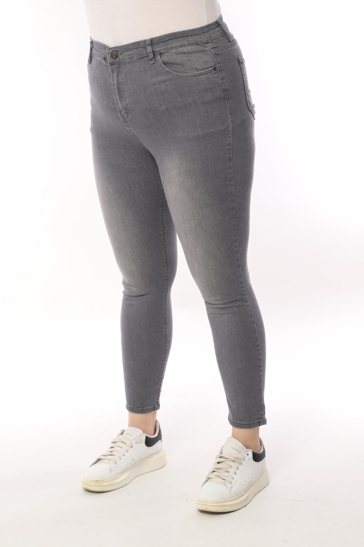 FİHA/4026-KADIN BATTAL TAŞLAMALI JEANS - GRİ