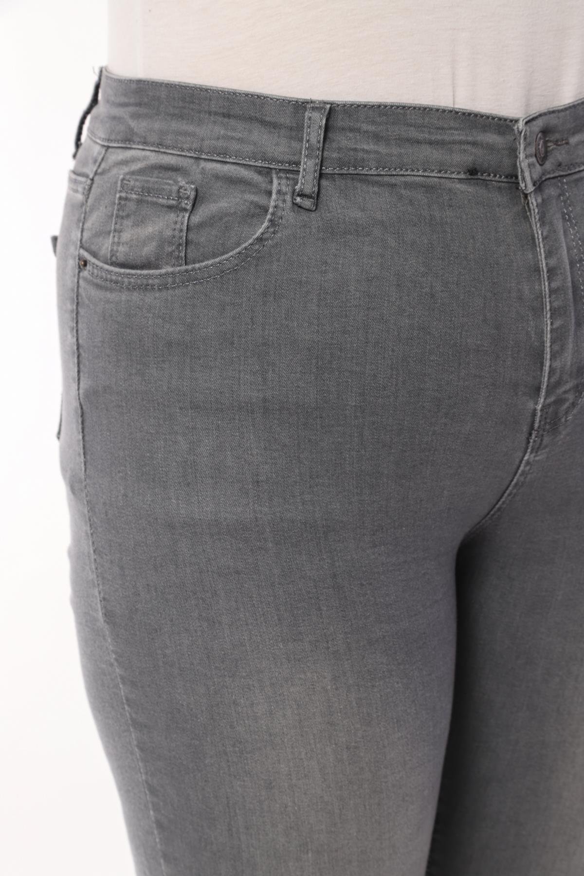 FİHA/4026-KADIN BATTAL TAŞLAMALI JEANS - GRİ
