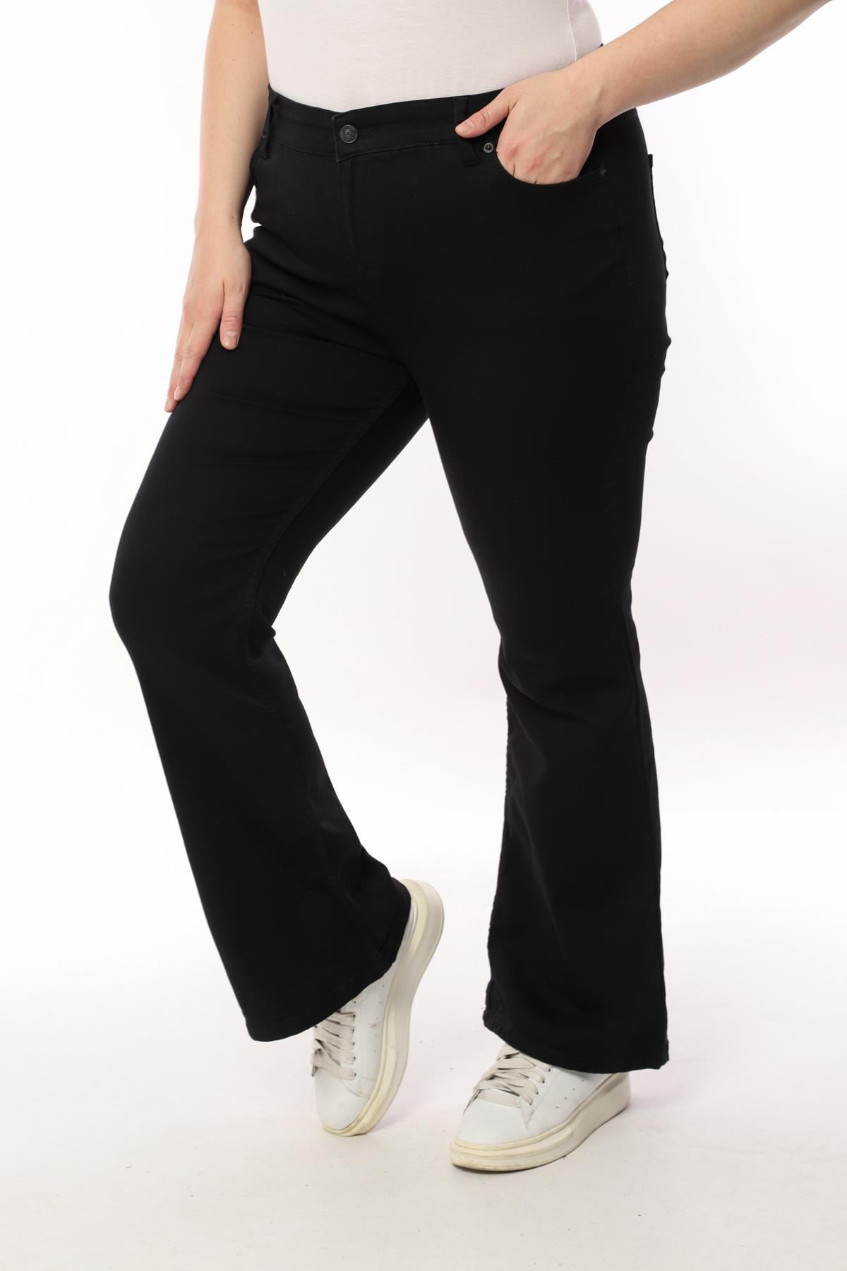 FİHA/4036-KADIN BATTAL İSPANYOL PAÇA JEANS - SİYAH