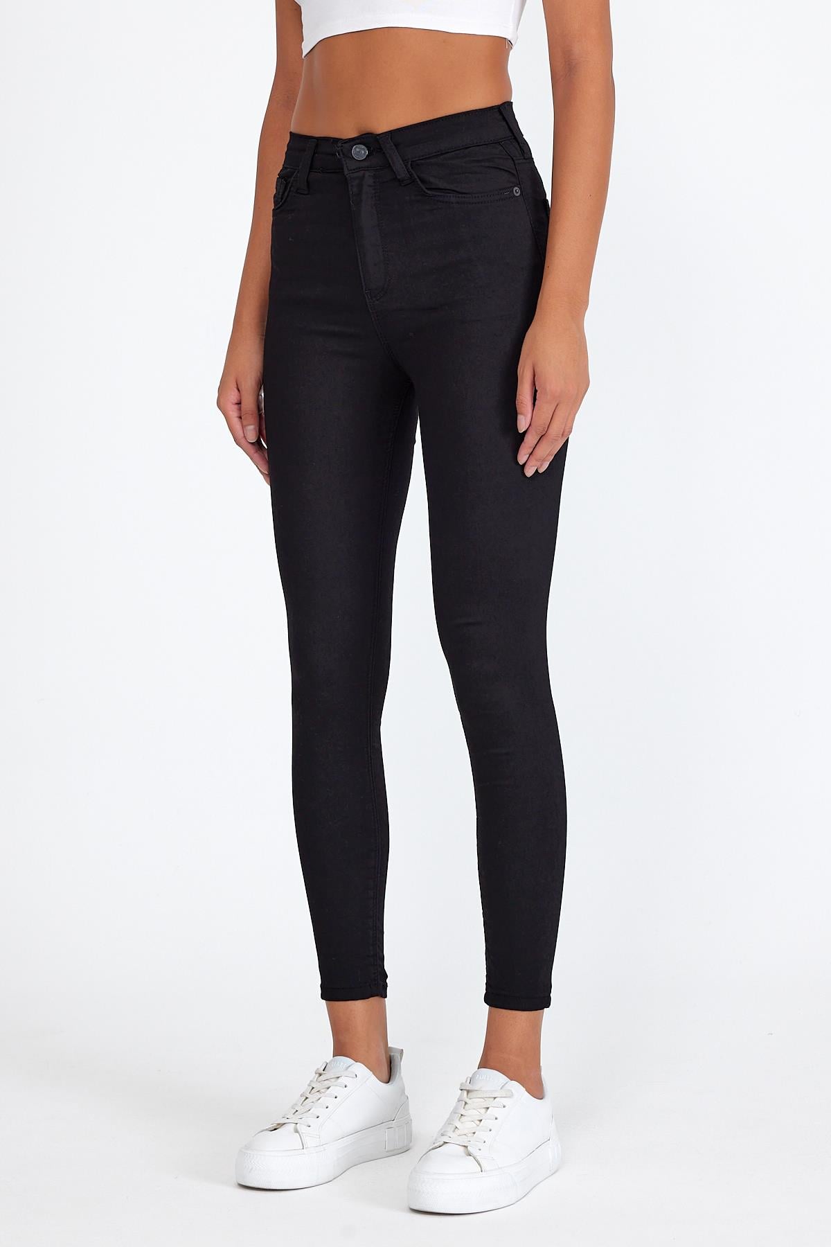 FİHA/4350-KADIN GABARDİN LİKRALI DÜZ PANTOLON - SİYAH