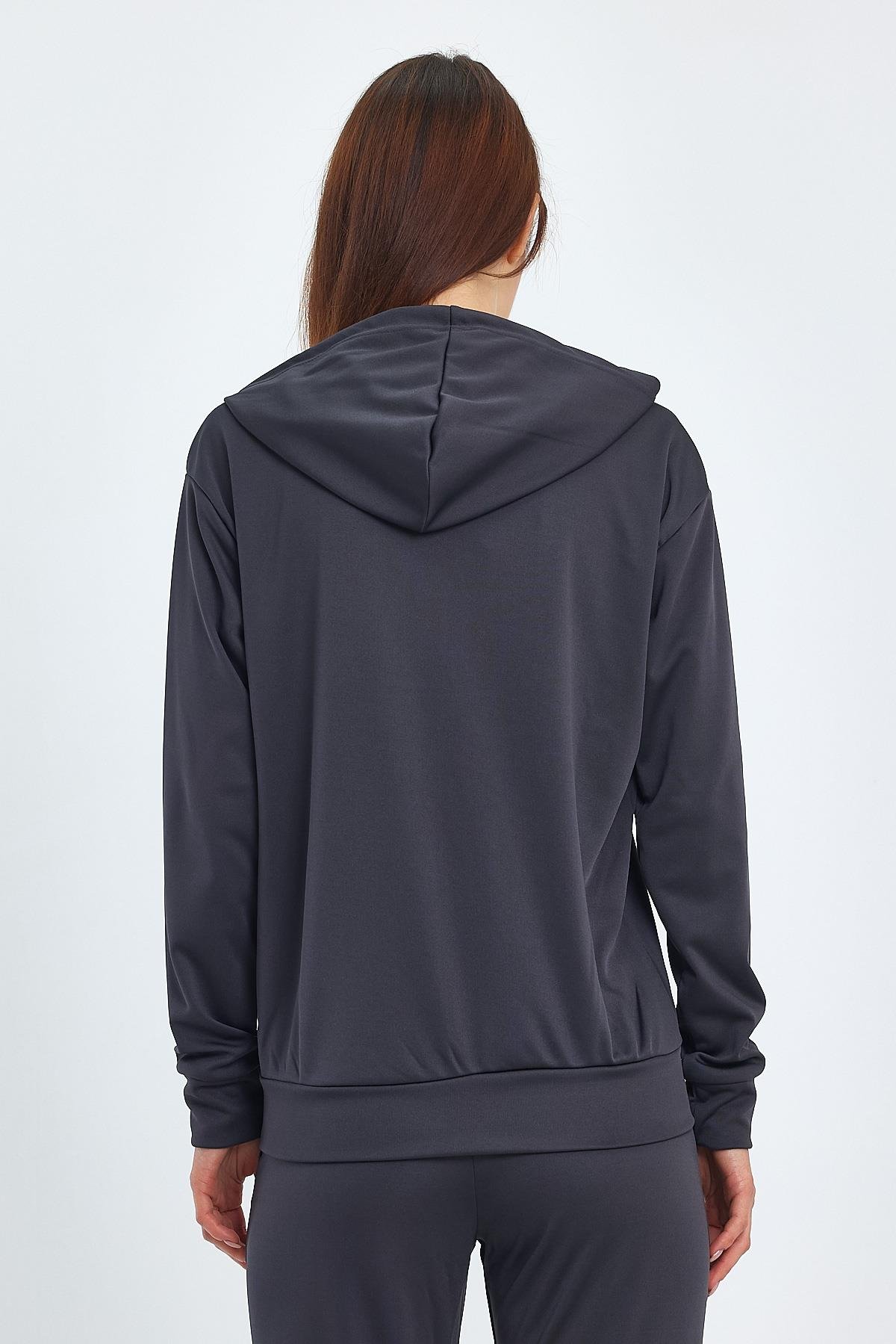FİHA/5003-KADIN AKAT ŞARDONLU KAPŞ.FERMUARLI SWEAT - FÜME