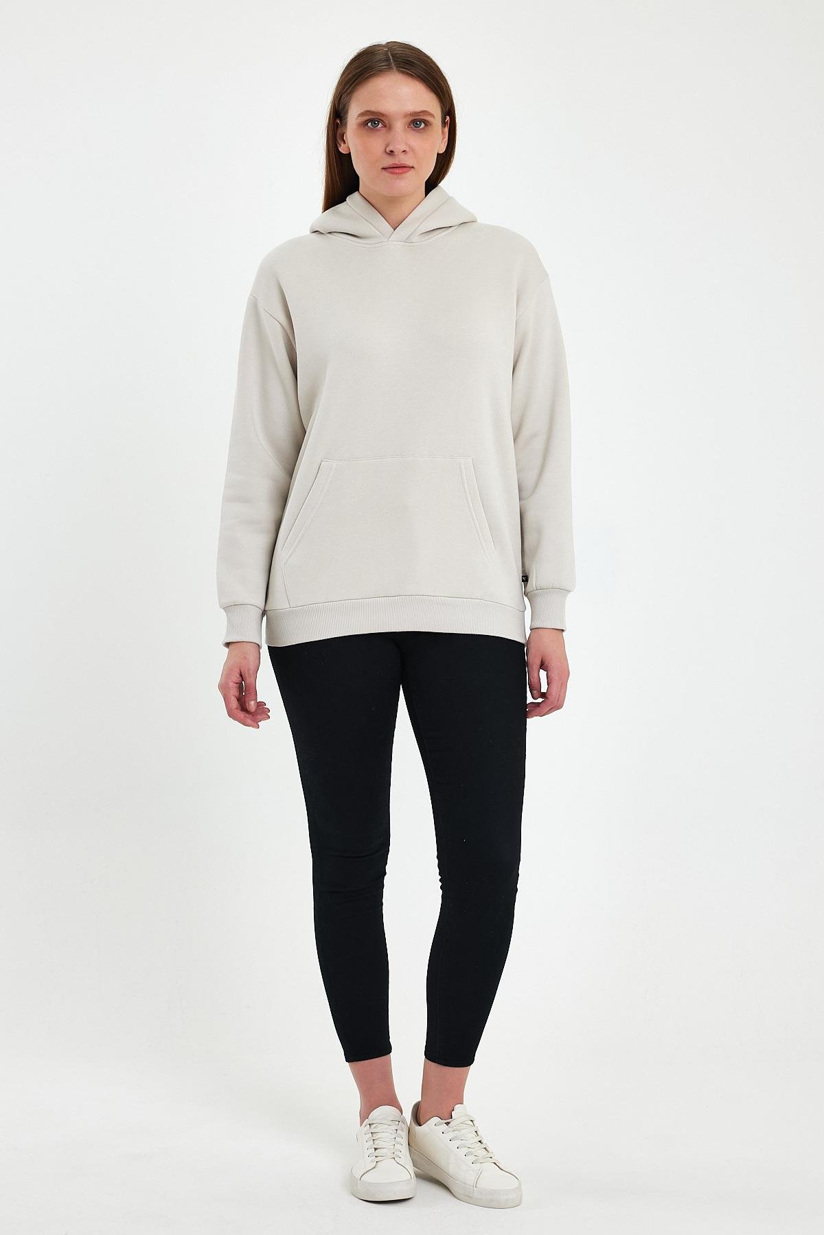 FİHA/5019-UNISEX 3 İPLİK ŞARDONLU KAPŞONLU SWEAT - TAŞ