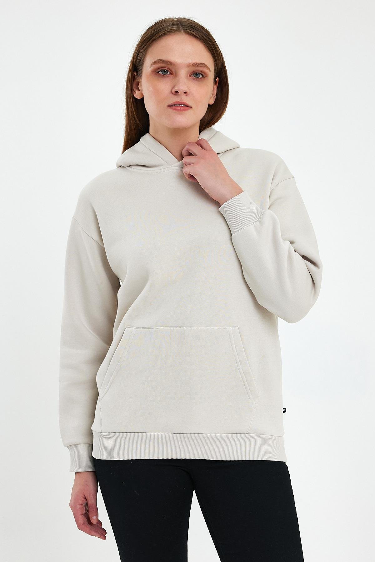 FİHA/5019-UNISEX 3 İPLİK ŞARDONLU KAPŞONLU SWEAT - TAŞ