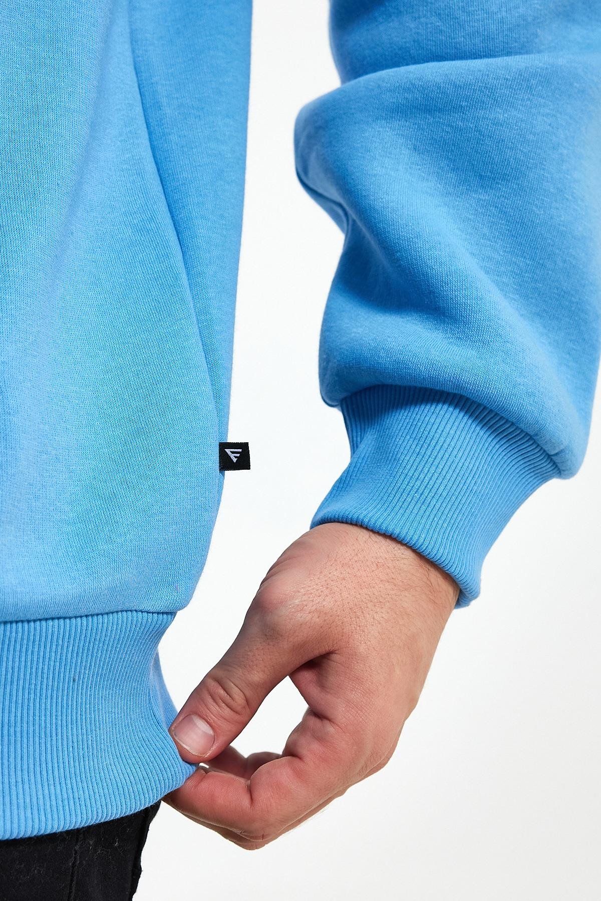 FİHA/5019-UNISEX 3 İPLİK ŞARDONLU KAPŞONLU SWEAT - LICHEN BLUE