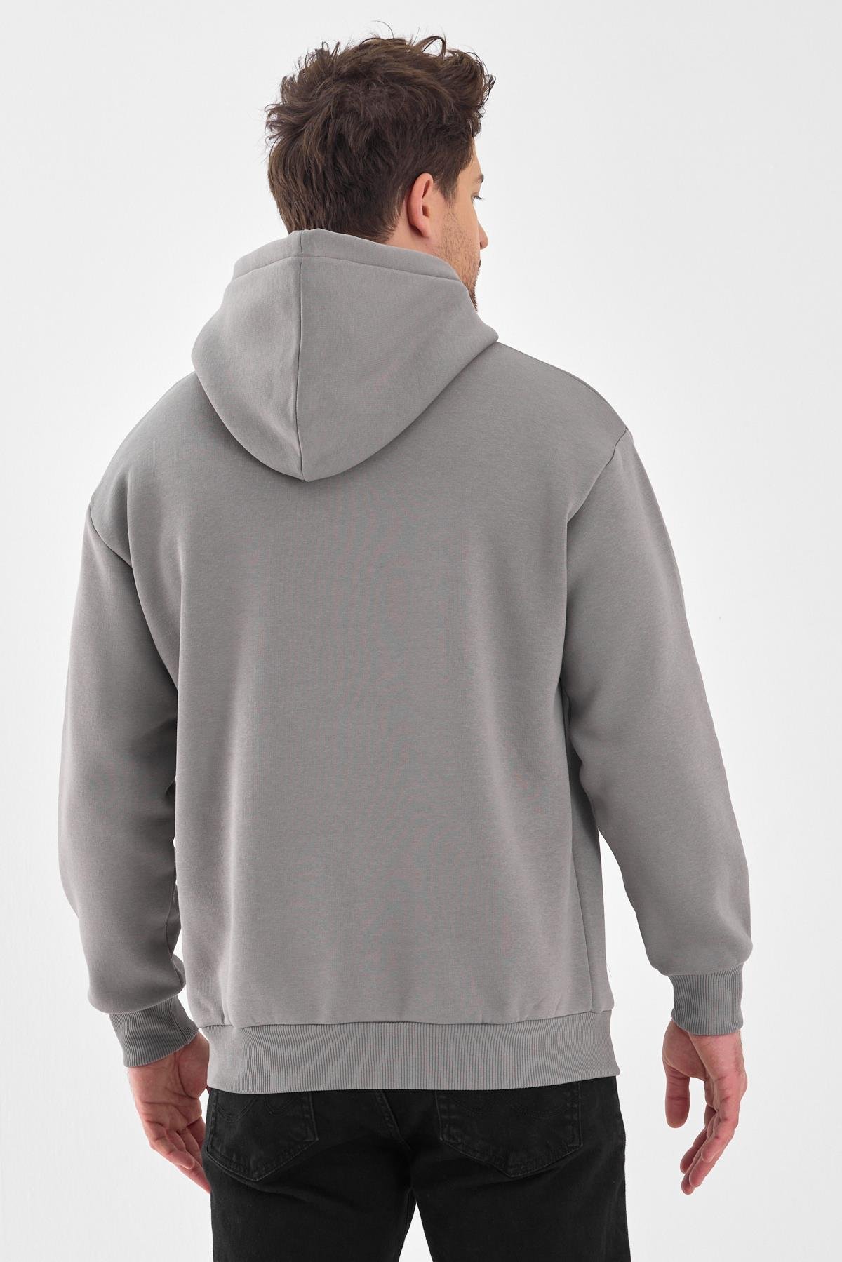 FİHA/5019-UNISEX 3 İPLİK ŞARDONLU KAPŞONLU SWEAT - GRİ