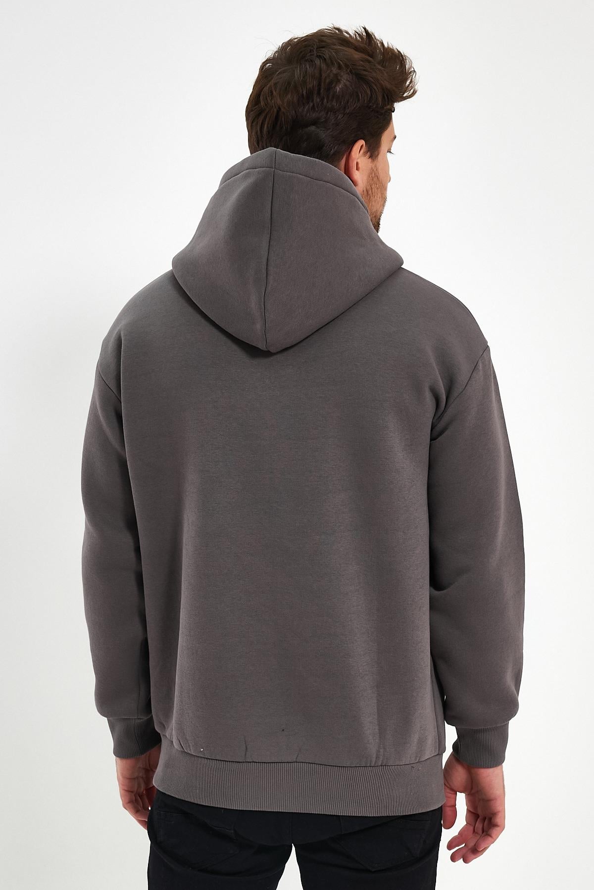 FİHA/5019-UNISEX 3 İPLİK ŞARDONLU KAPŞONLU SWEAT - DARK GULL GREY