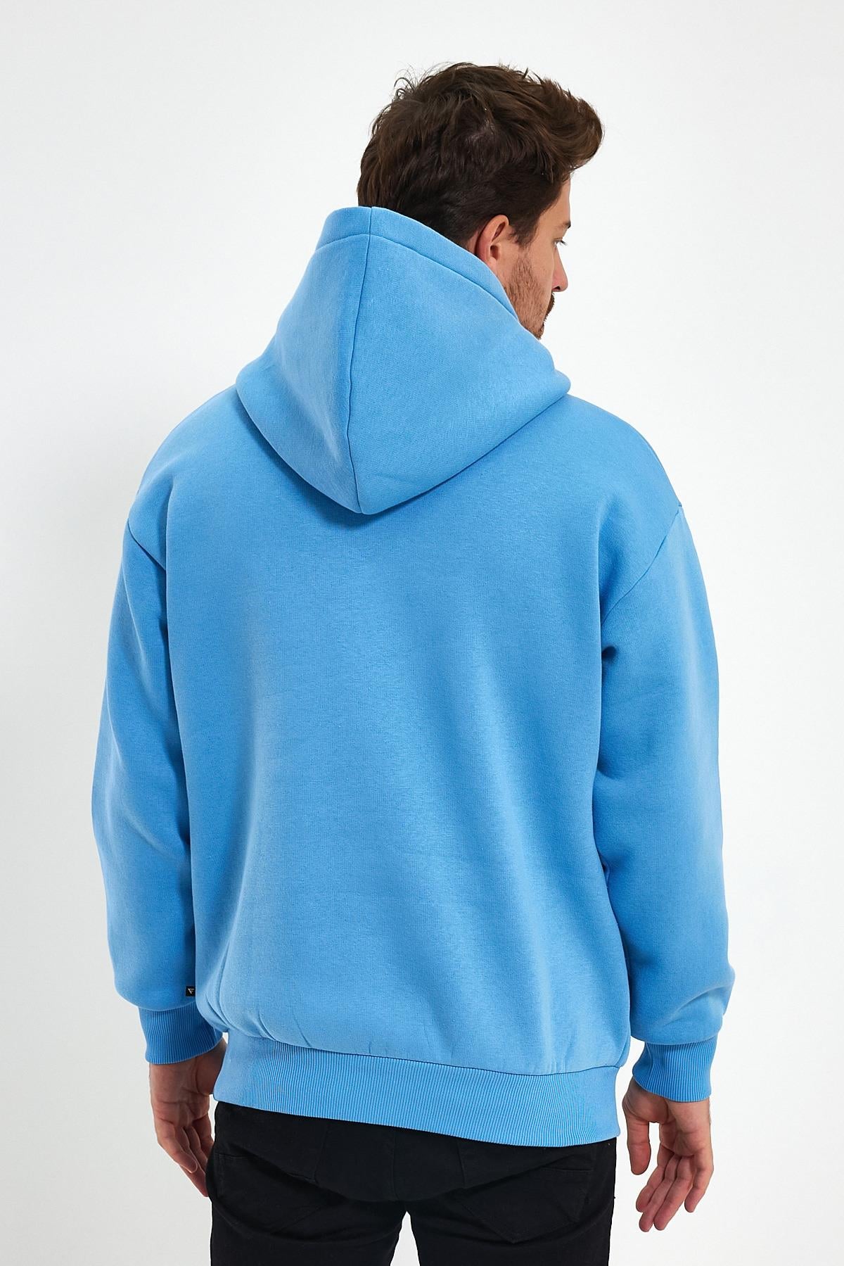 FİHA/5019-UNISEX 3 İPLİK ŞARDONLU KAPŞONLU SWEAT - LICHEN BLUE
