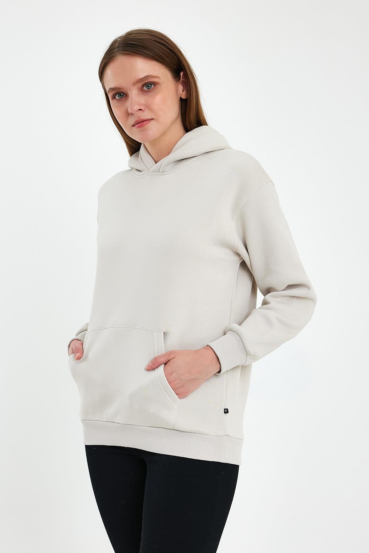 FİHA/5019-UNISEX 3 İPLİK ŞARDONLU KAPŞONLU SWEAT - TAŞ
