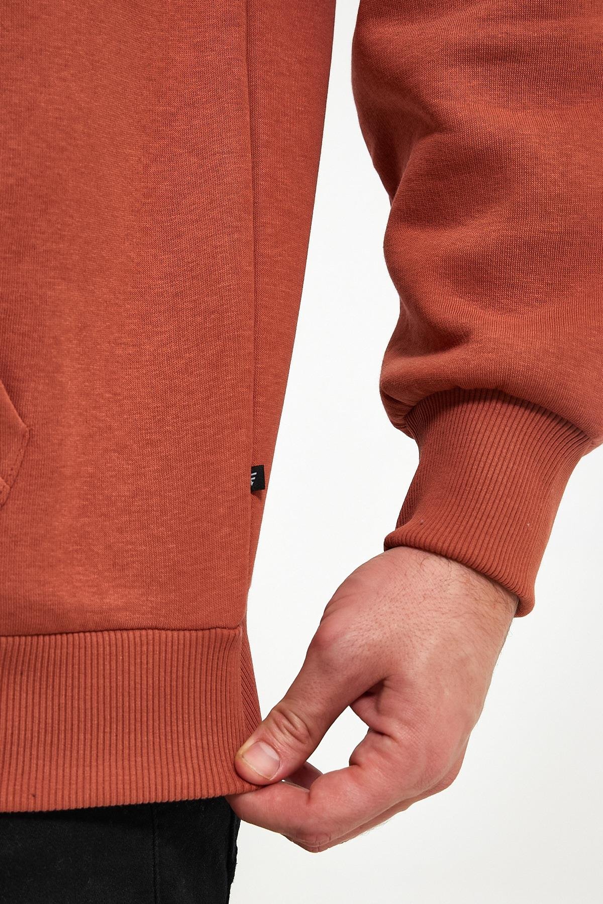 FİHA/5019-UNISEX 3 İPLİK ŞARDONLU KAPŞONLU SWEAT - COPPER BROWN