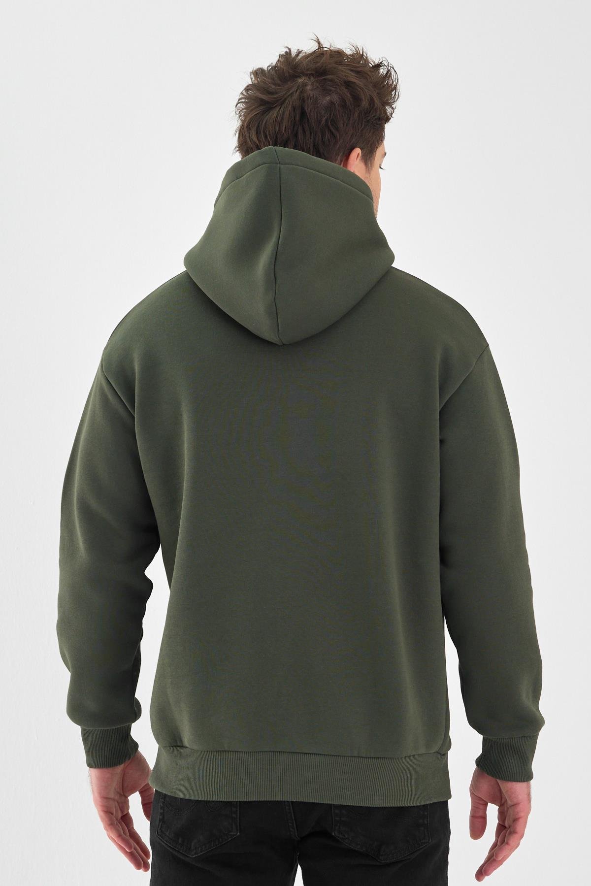 FİHA/5019-UNISEX 3 İPLİK ŞARDONLU KAPŞONLU SWEAT - HAKİ