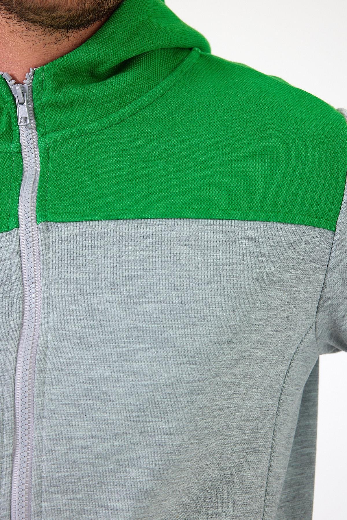 FİHA/5020-KAPŞONLU FERMUARLI SWEAT - YEŞİL
