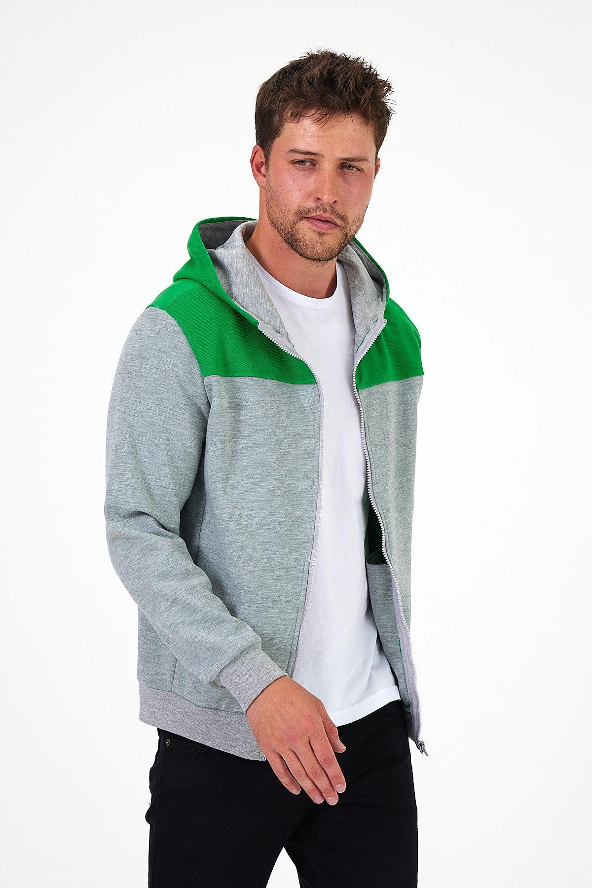 FİHA/5020-KAPŞONLU FERMUARLI SWEAT - YEŞİL