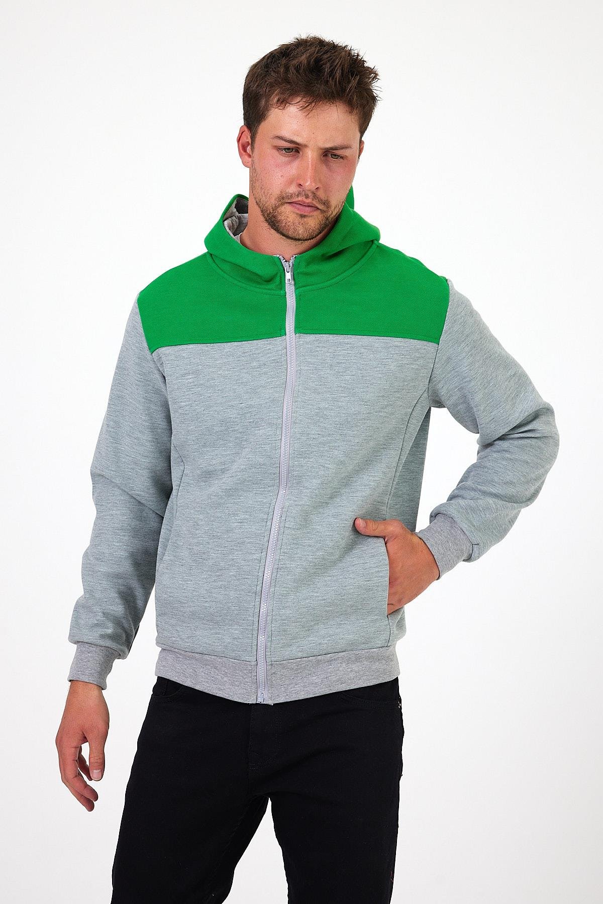 FİHA/5020-KAPŞONLU FERMUARLI SWEAT - YEŞİL