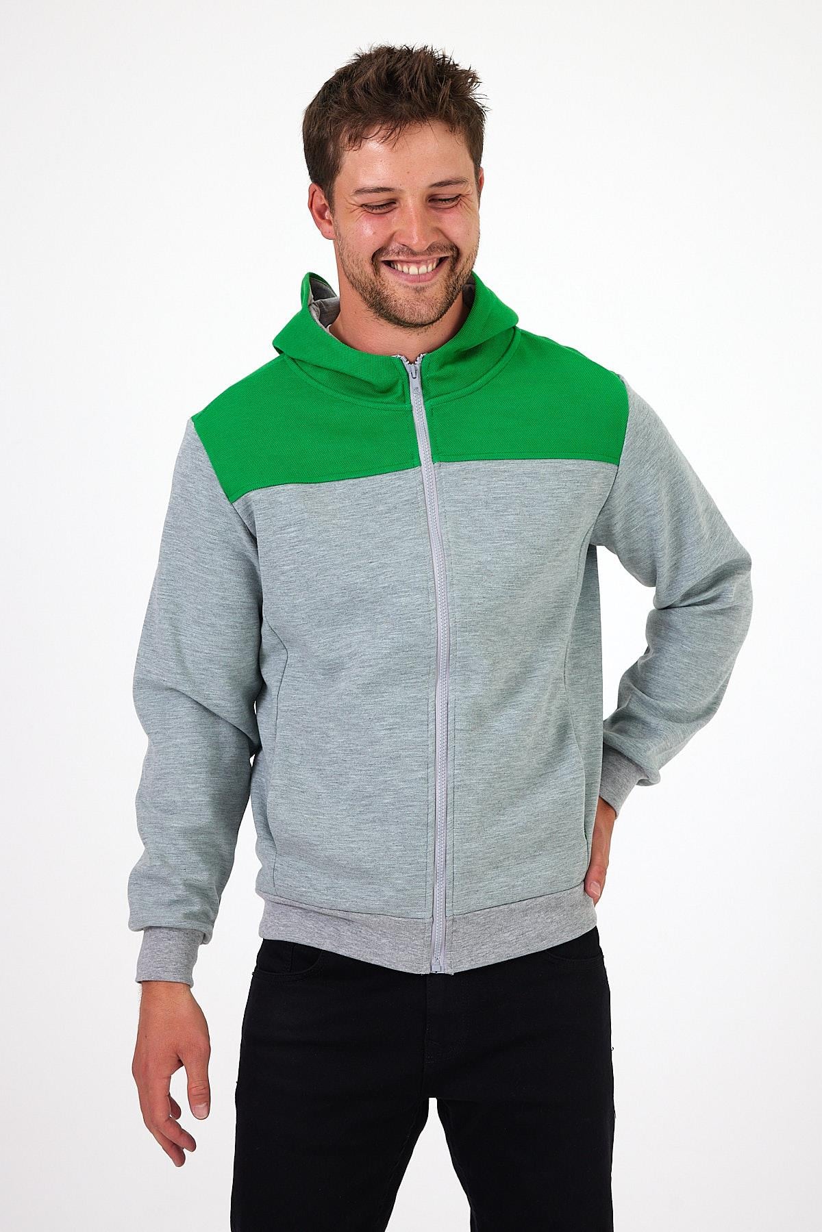 FİHA/5020-KAPŞONLU FERMUARLI SWEAT - YEŞİL