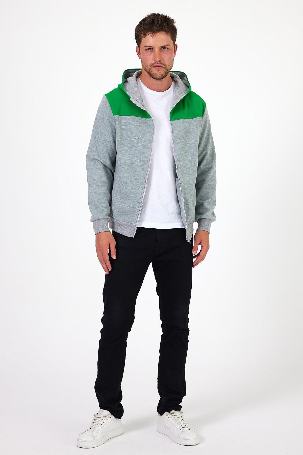 FİHA/5020-KAPŞONLU FERMUARLI SWEAT - YEŞİL