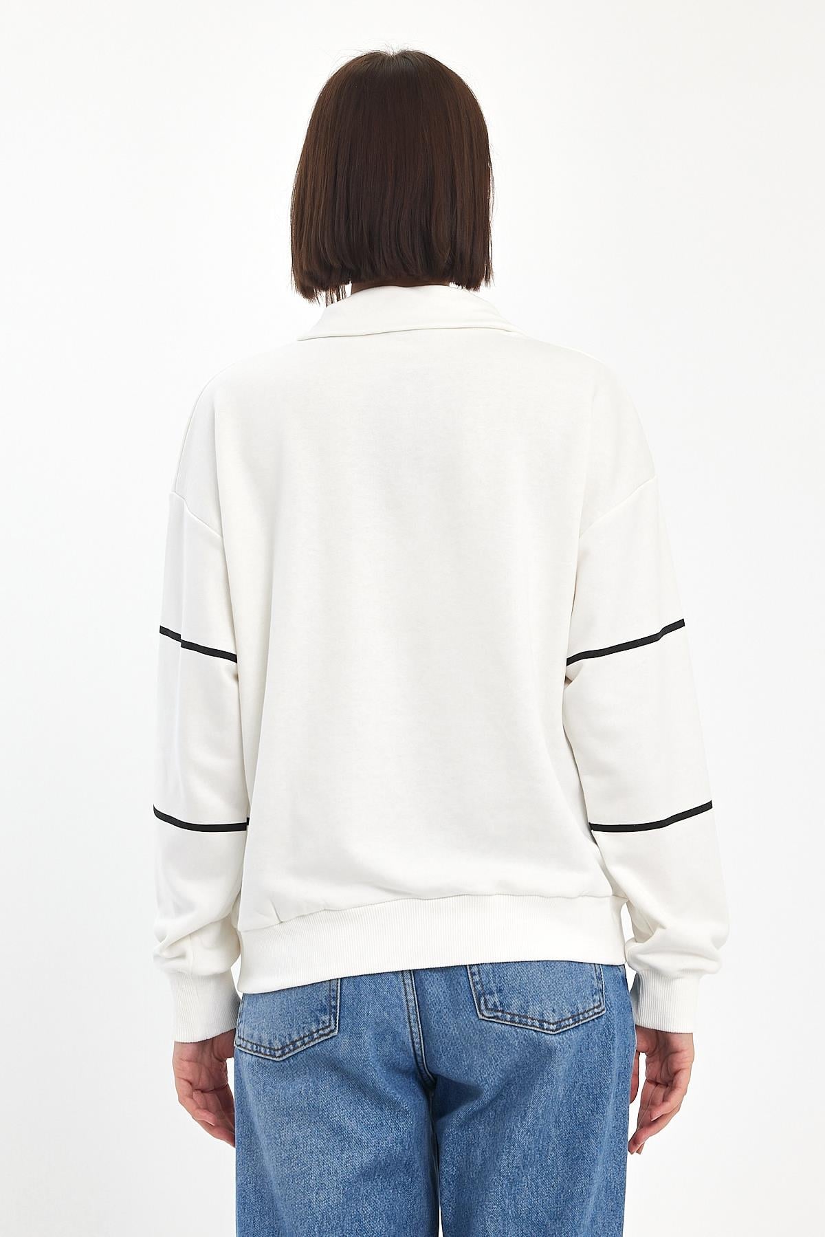 FİHA/5025-KADIN DİK YAKA YARIM FERMUARLI SWEAT - OFF WHITE