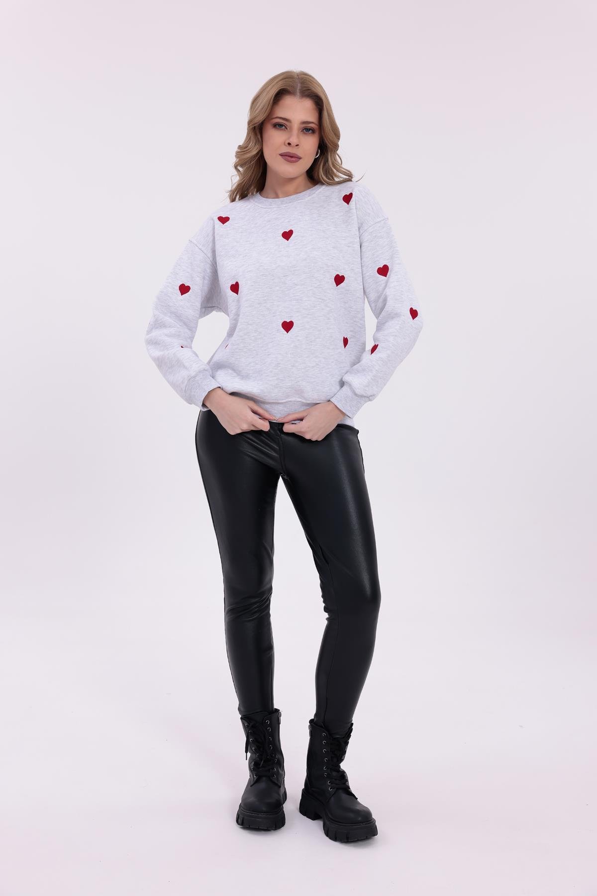 FİHA/5031-KADIN NAKIŞLI 3 İPLİK ŞARDONLU SWEAT - KARMELANJ