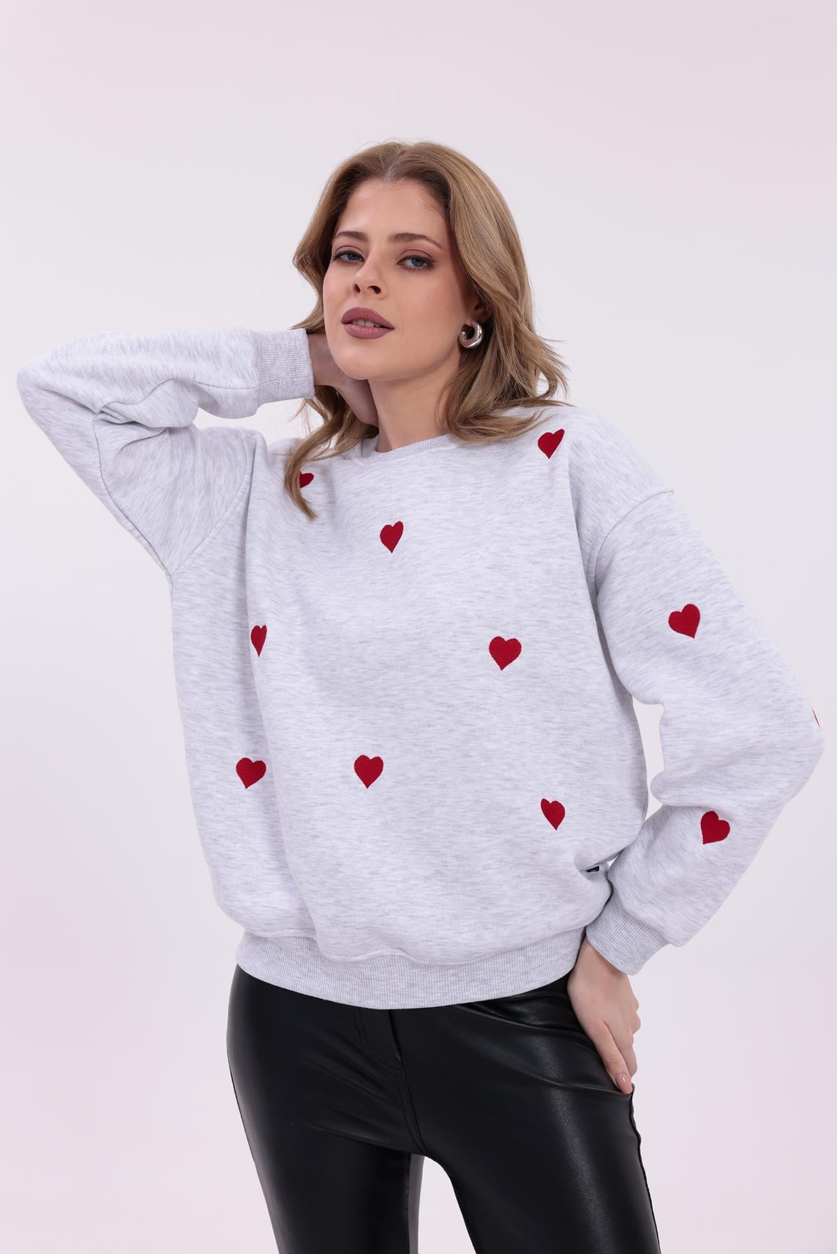 FİHA/5031-KADIN NAKIŞLI 3 İPLİK ŞARDONLU SWEAT - KARMELANJ
