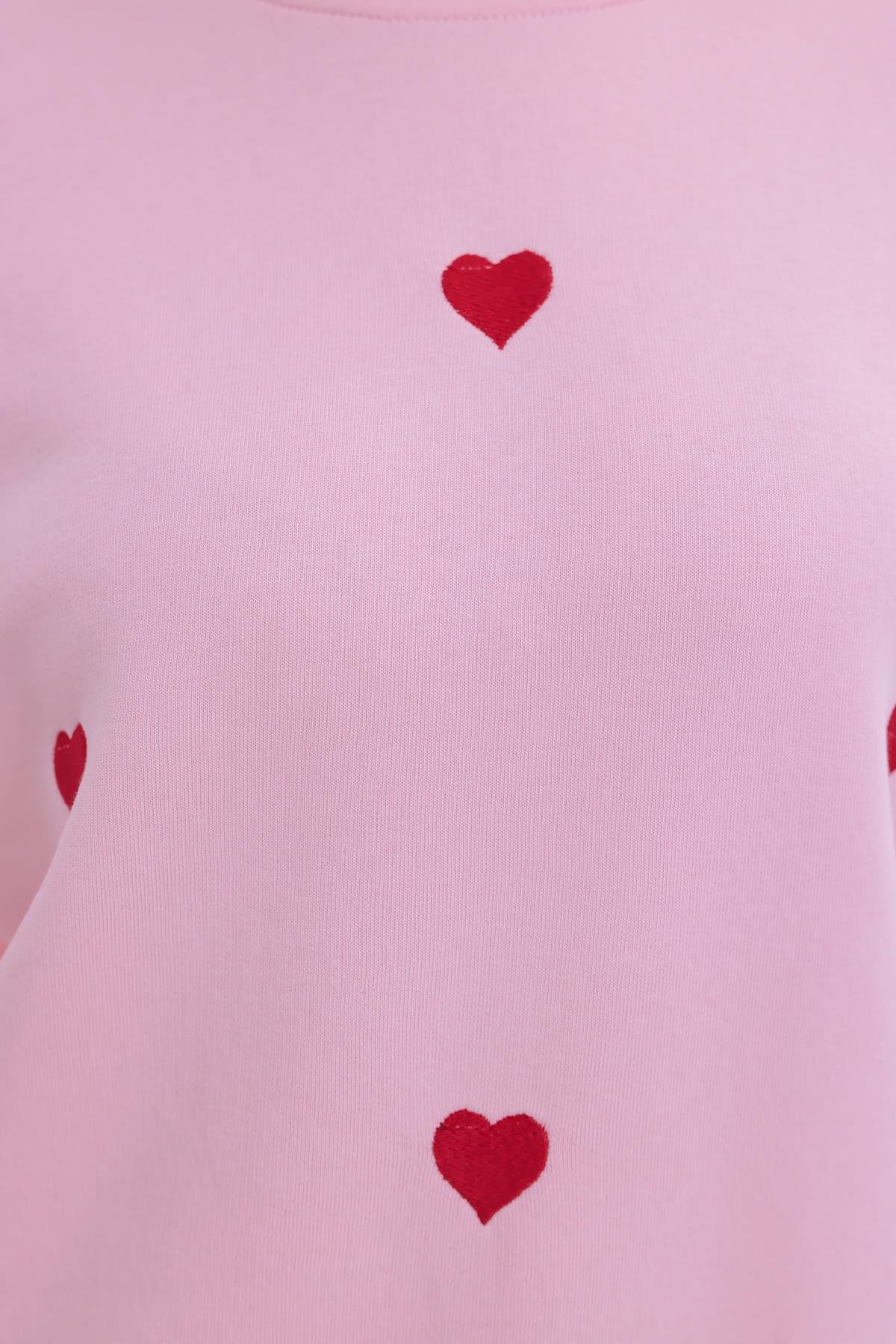 FİHA/5031-KADIN NAKIŞLI 3 İPLİK ŞARDONLU SWEAT - PEMBE