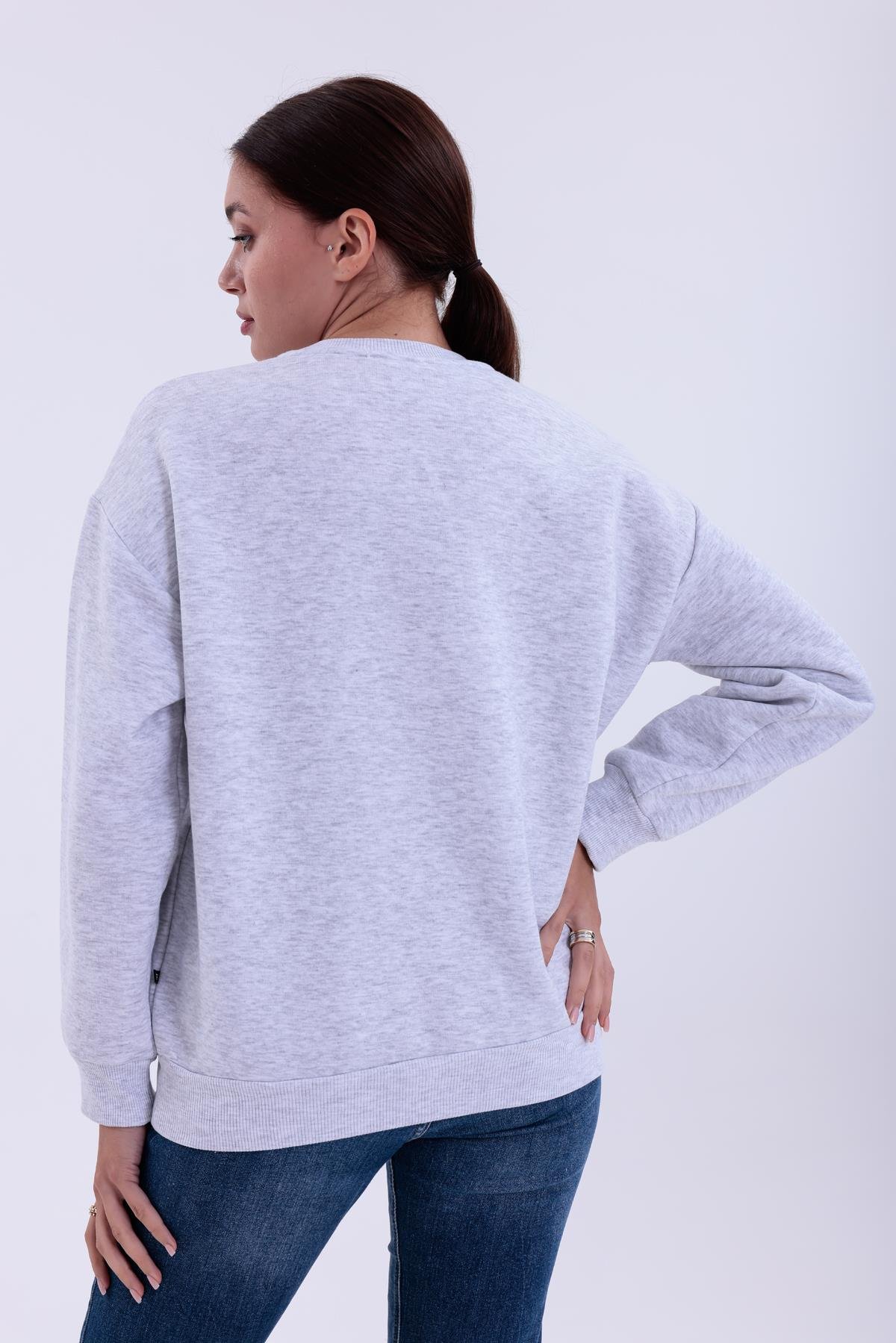 FİHA/5032-KADIN 3 İPLİK ŞARDONLU SIFIR YAKA KALP NAKIŞLI SWEAT - KARMELANJ