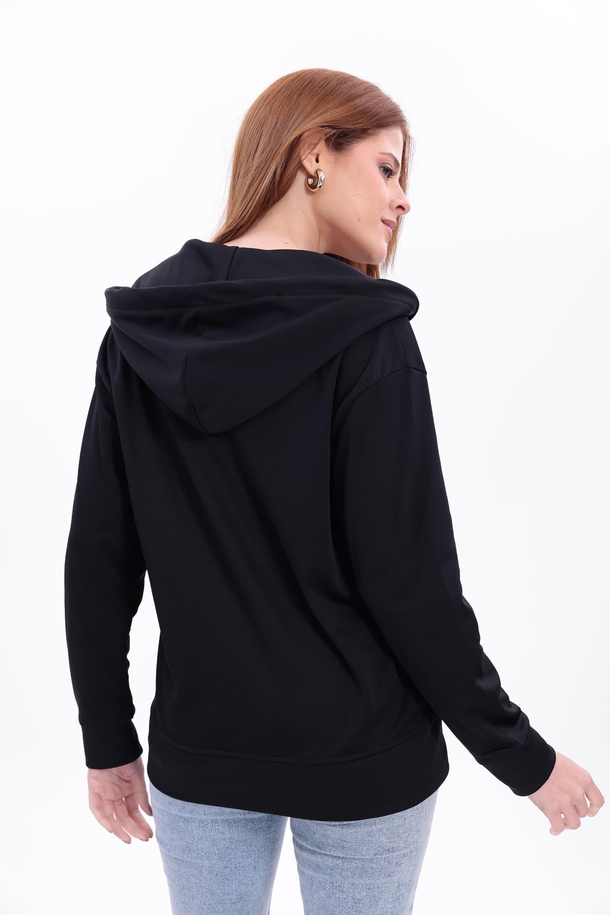 FİHA/5033-AKAT FERMUARLI KAPŞONLU SWEAT - SİYAH