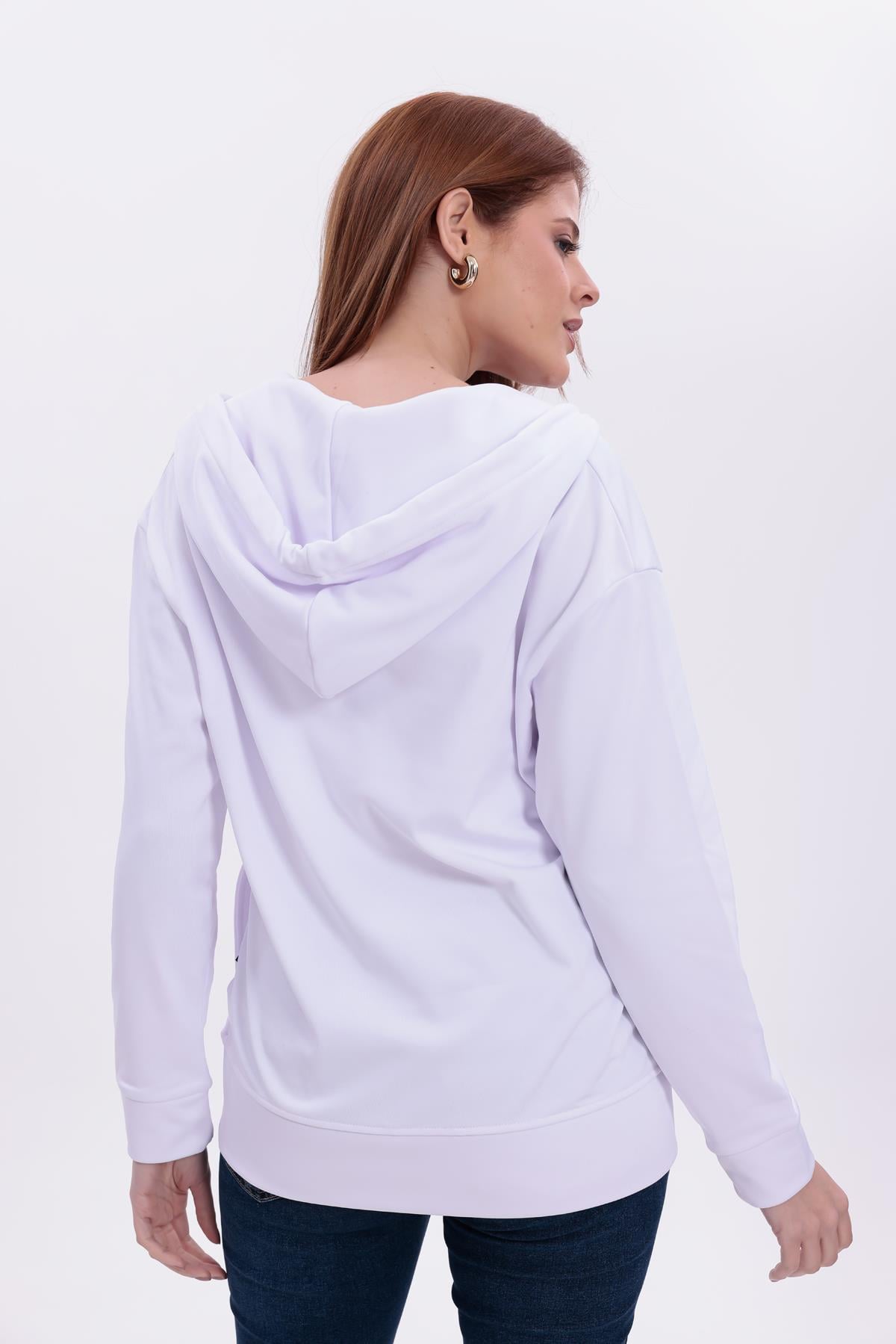 FİHA/5033-AKAT FERMUARLI KAPŞONLU SWEAT - BEYAZ