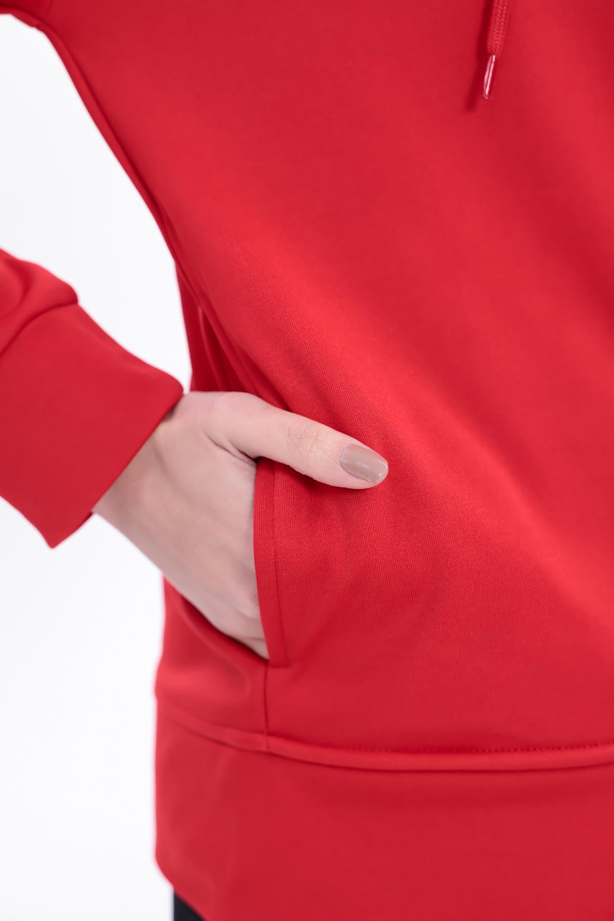 FİHA/5033-AKAT FERMUARLI KAPŞONLU SWEAT - KIRMIZI
