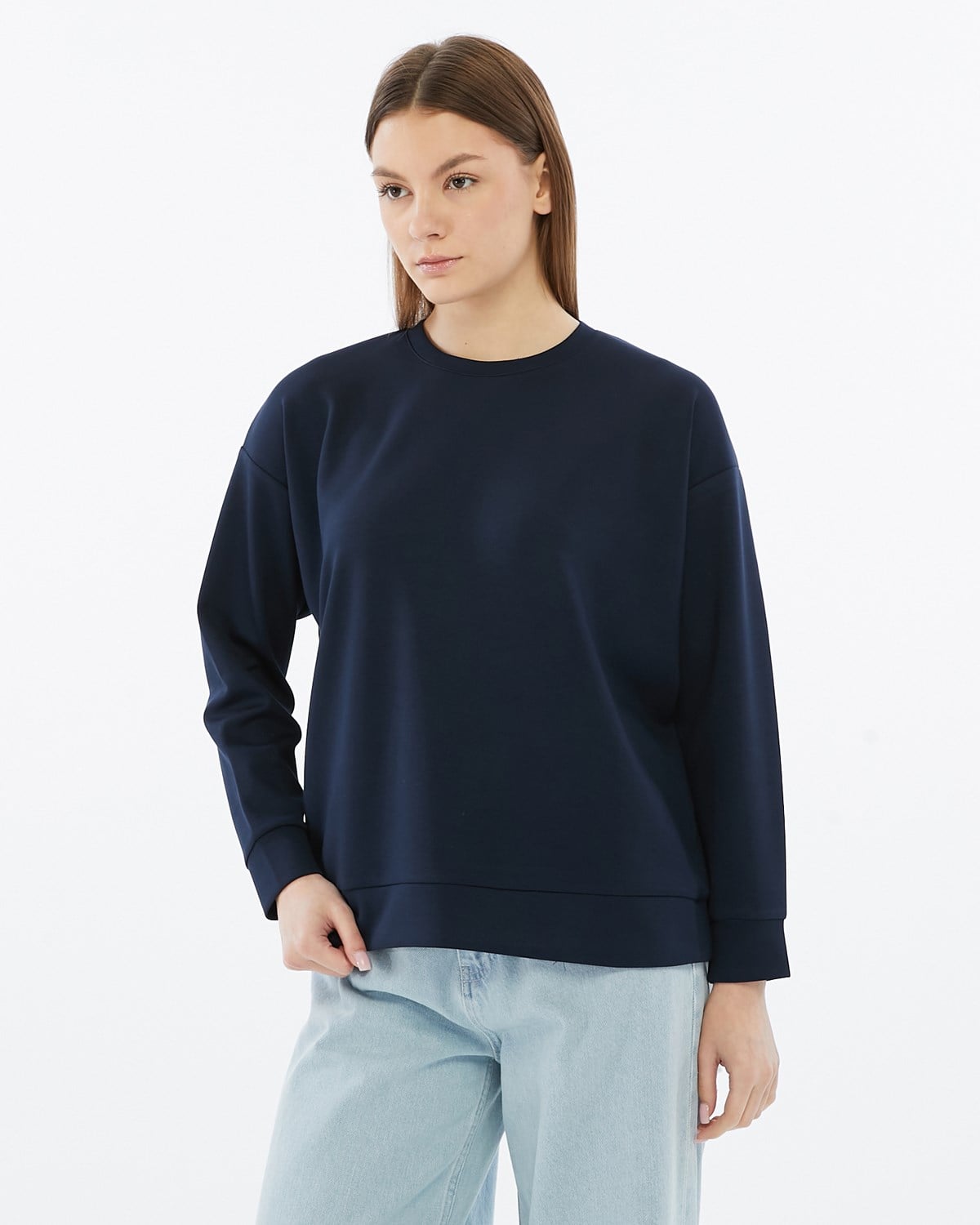 FİHA/5039-VİSKON LİKRALI DOUBLEFACE SIFIR YAKA SWEAT - LACİVERT