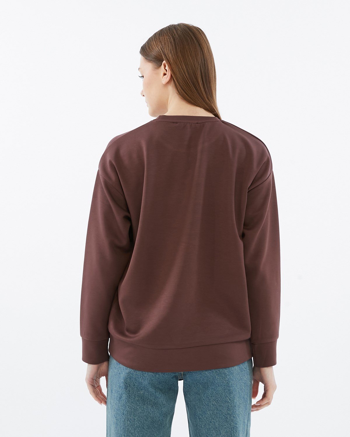 FİHA/5039-VİSKON LİKRALI DOUBLEFACE SIFIR YAKA SWEAT - KAHVE