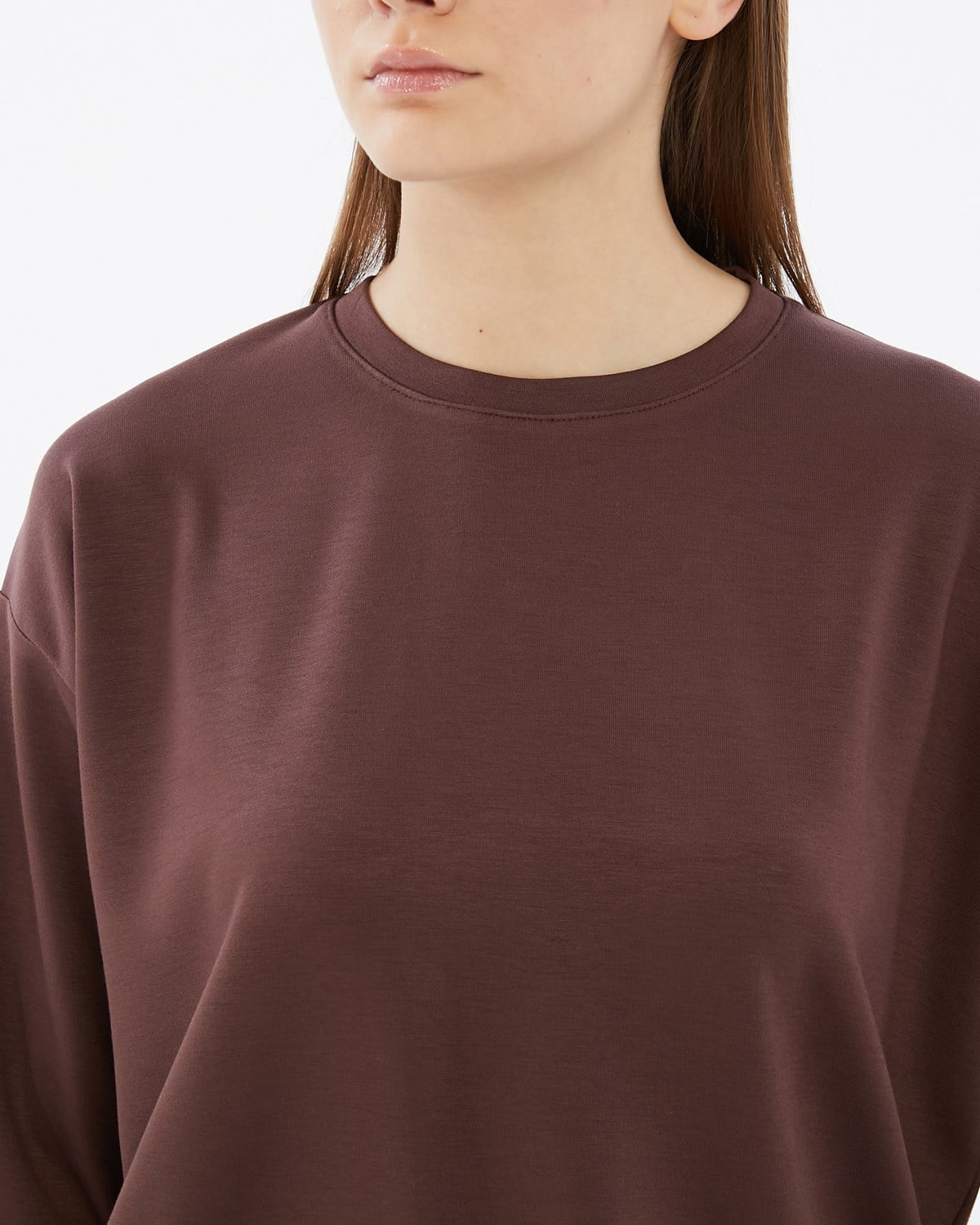FİHA/5039-VİSKON LİKRALI DOUBLEFACE SIFIR YAKA SWEAT - KAHVE