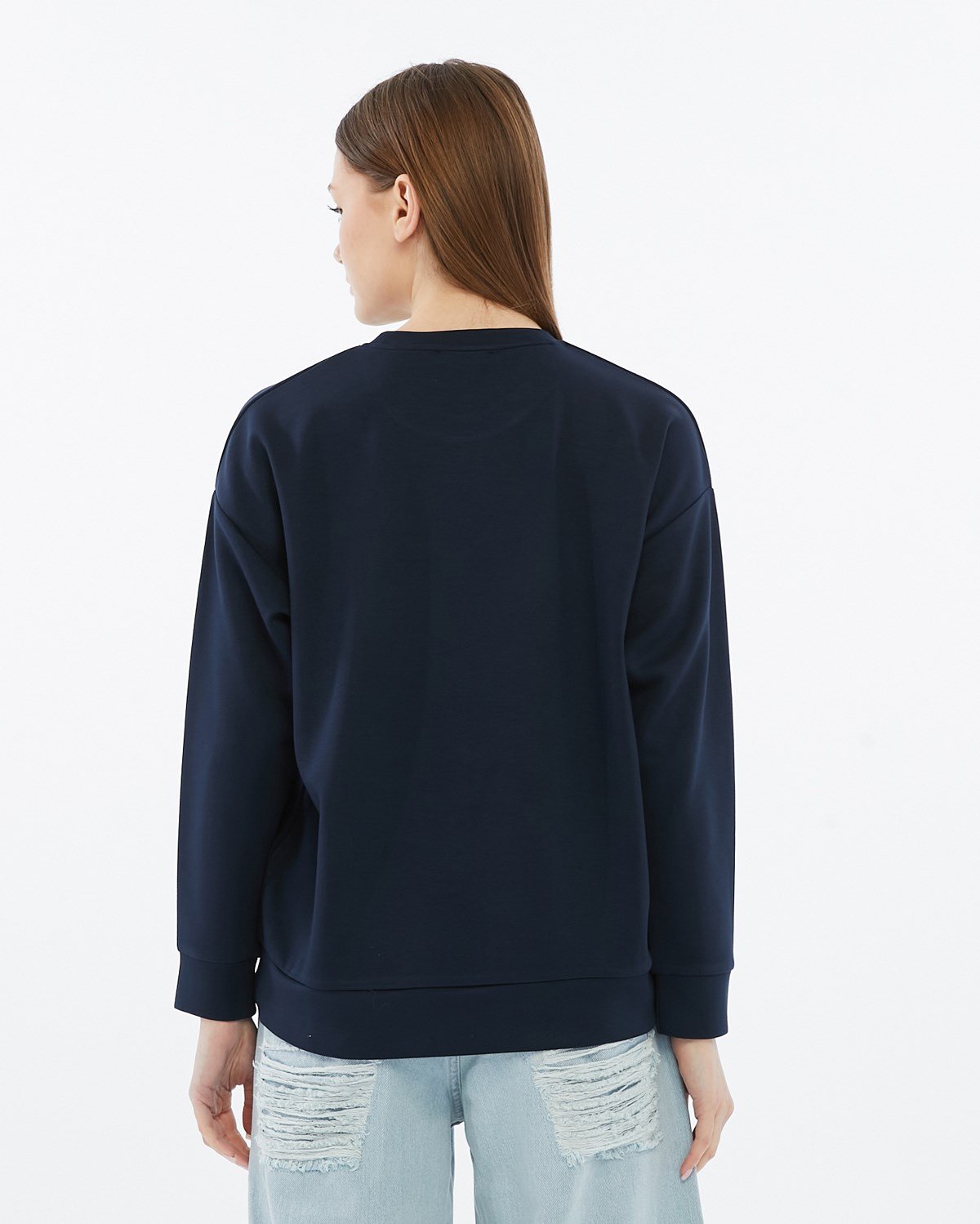 FİHA/5039-VİSKON LİKRALI DOUBLEFACE SIFIR YAKA SWEAT - LACİVERT