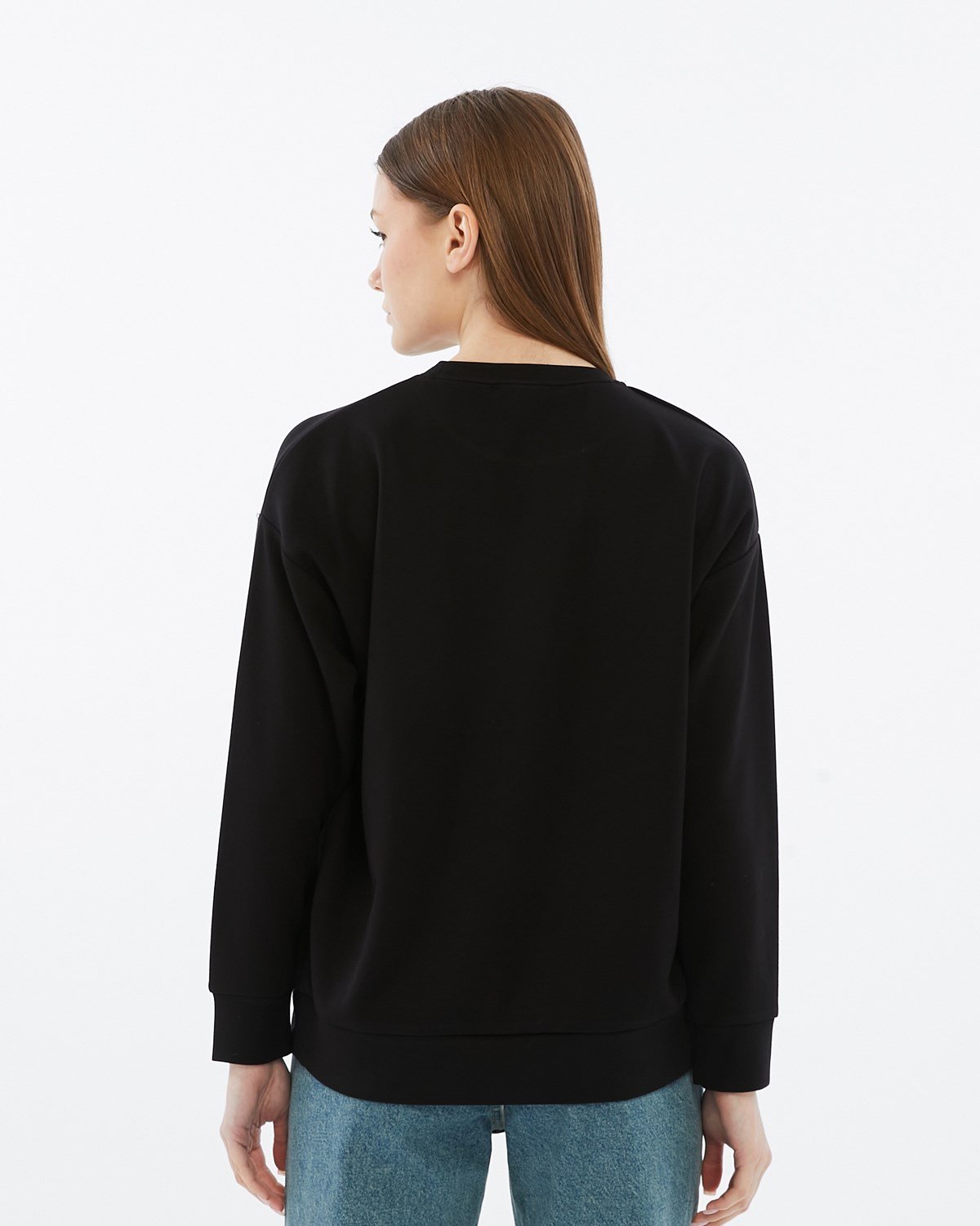 FİHA/5039-VİSKON LİKRALI DOUBLEFACE SIFIR YAKA SWEAT - SİYAH