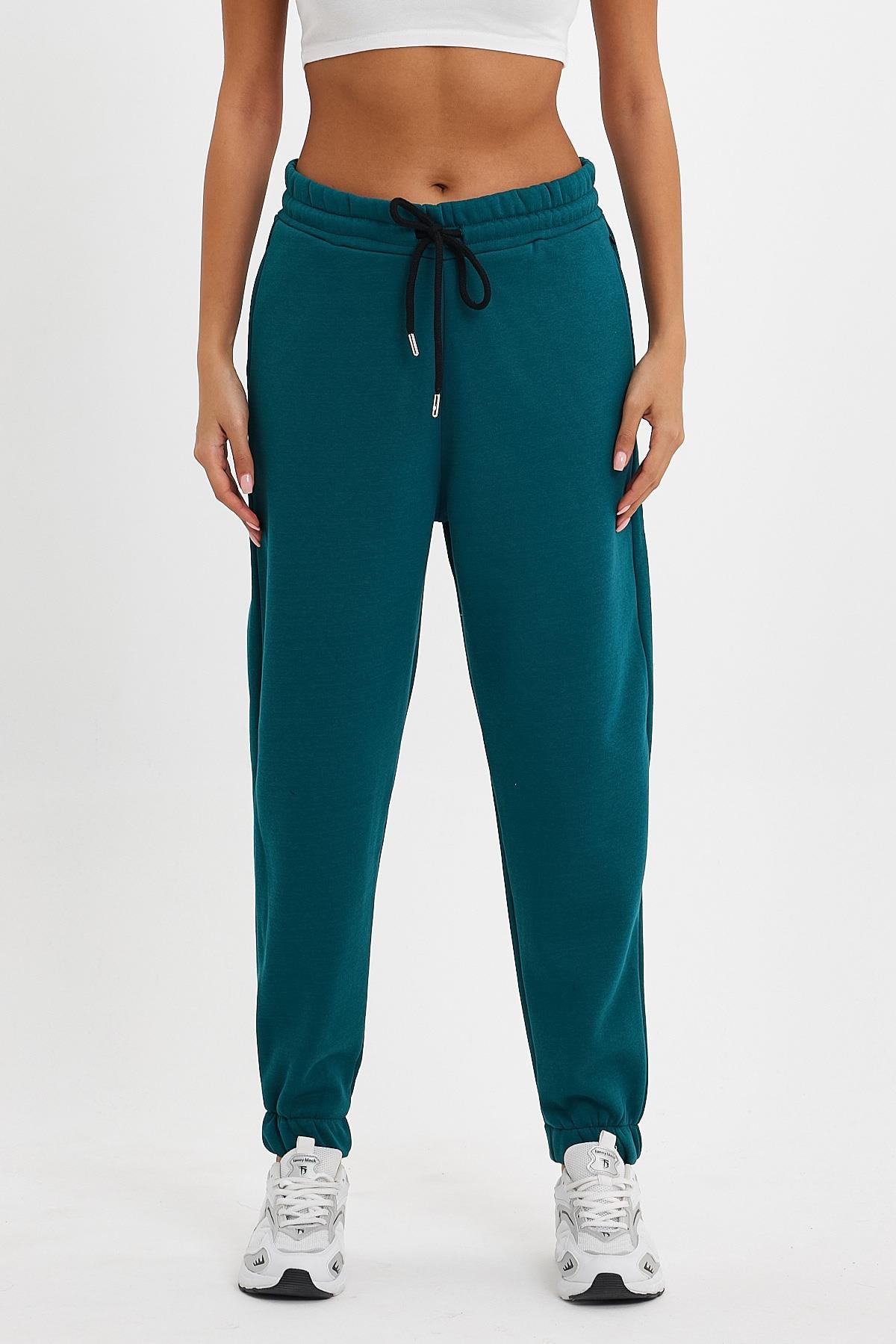 FİHA/5506-KADIN OVERSIZE PAÇA LASTİKLİ EŞOFMAN ALT - KOYU YEŞİL