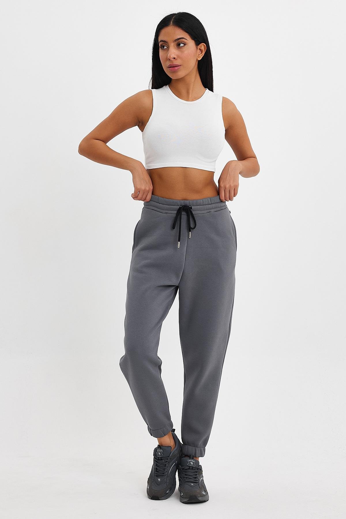 FİHA/5506-KADIN OVERSIZE PAÇA LASTİKLİ EŞOFMAN ALT - FÜME