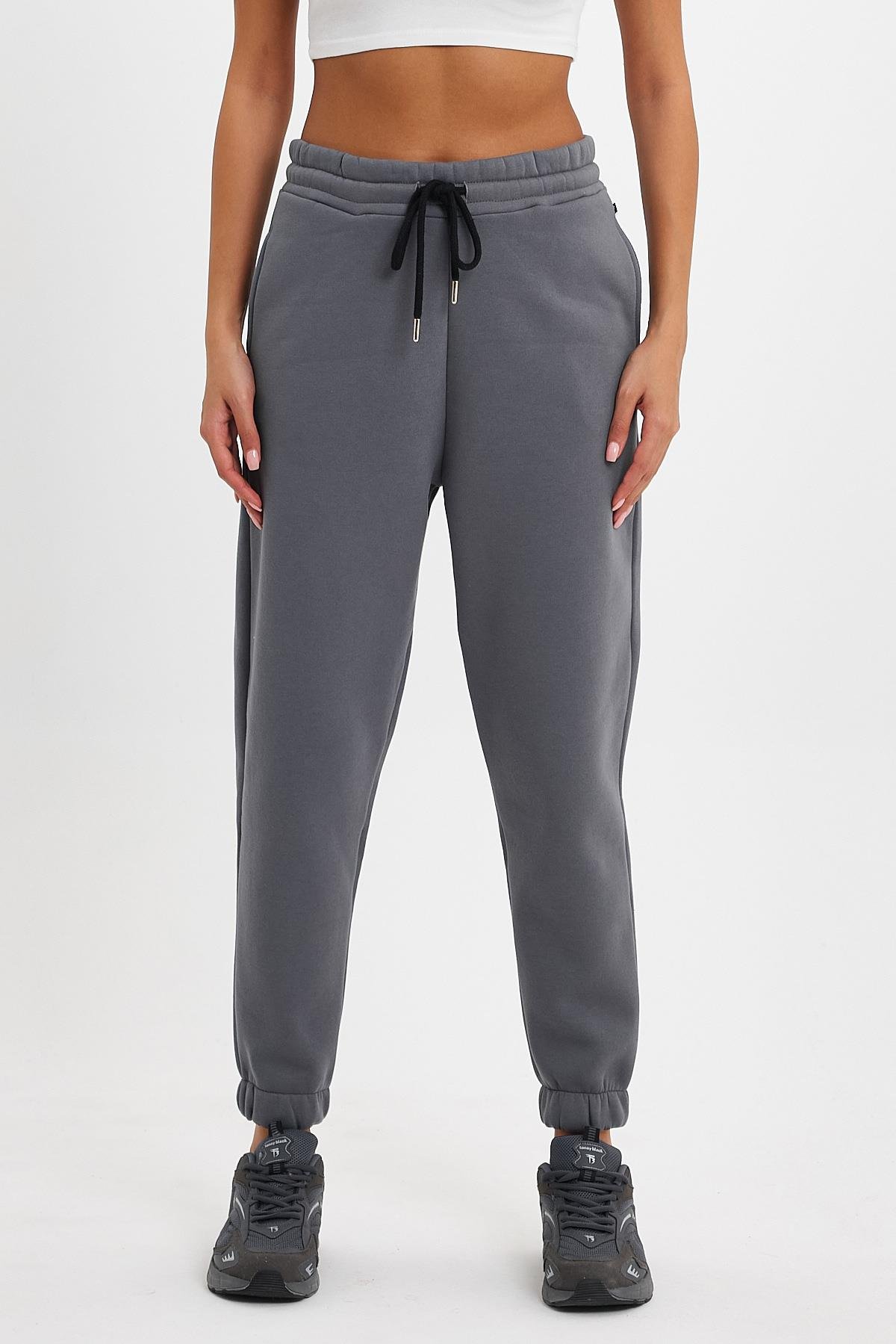 FİHA/5506-KADIN OVERSIZE PAÇA LASTİKLİ EŞOFMAN ALT - FÜME