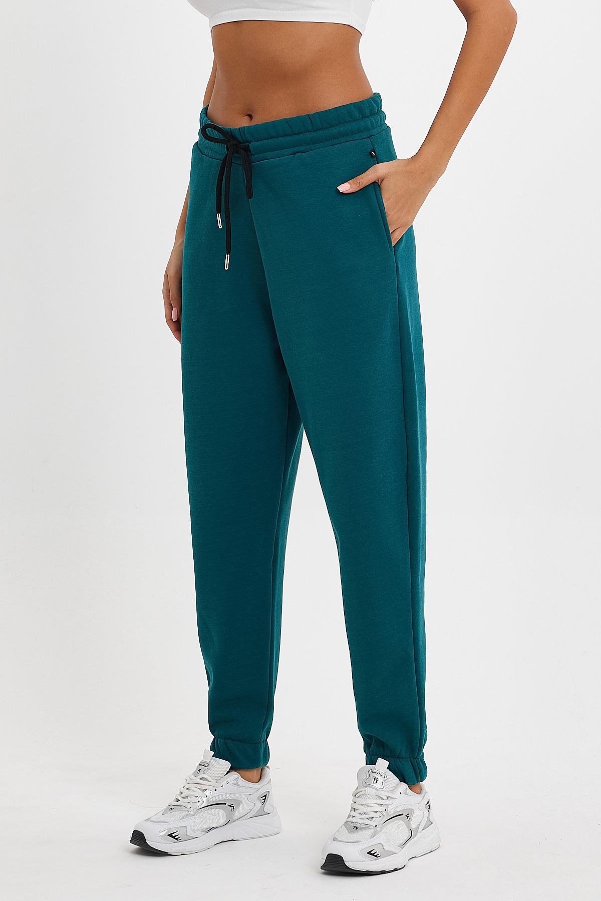 FİHA/5506-KADIN OVERSIZE PAÇA LASTİKLİ EŞOFMAN ALT - KOYU YEŞİL